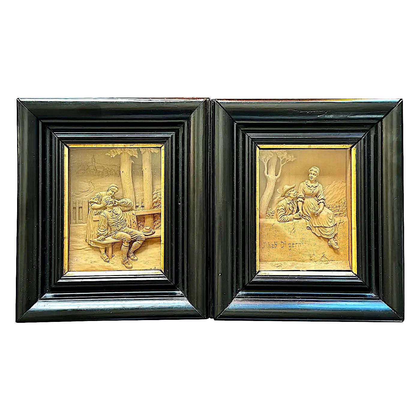 Pair of 19th-century Limewood Carvings of Romantic Tyrolean Scenes For Sale