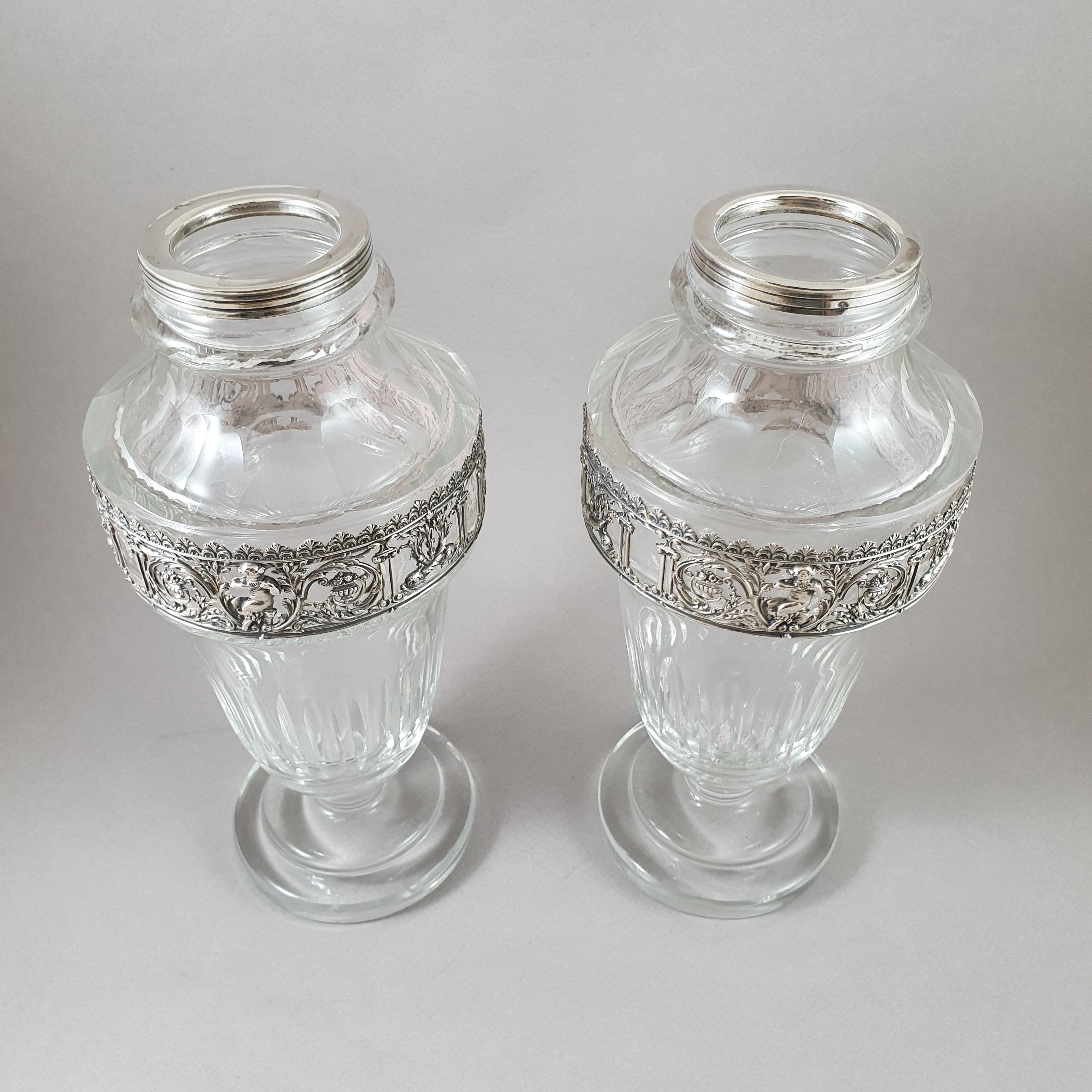 Pair of 19th French Crystal and Sterling Silver Vases  In Excellent Condition In Saint-Ouen, FR
