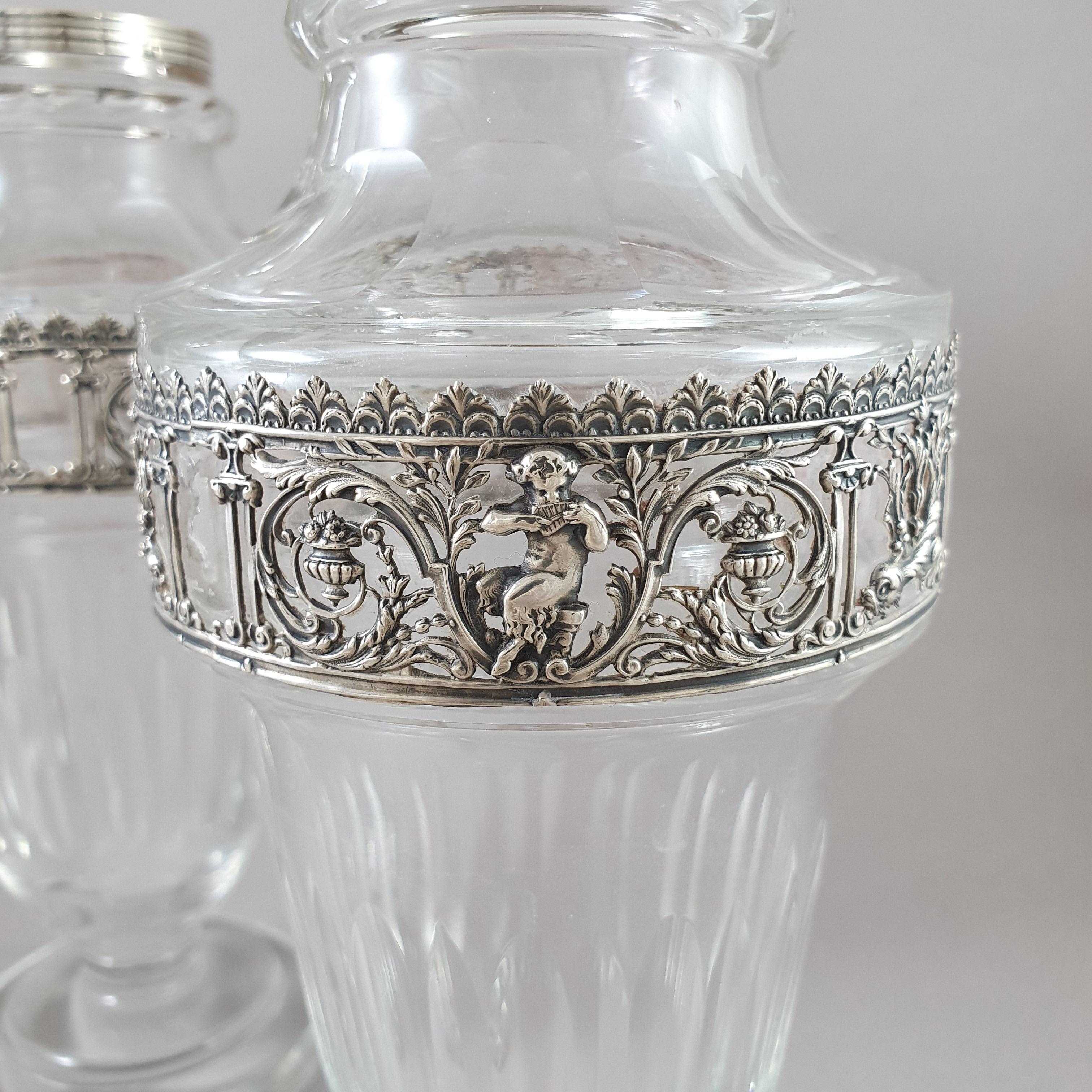 Pair of 19th French Crystal and Sterling Silver Vases  2
