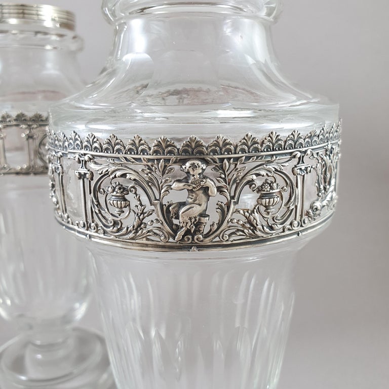 Pair of 19th French Crystal and Sterling Silver Vases  For Sale 2