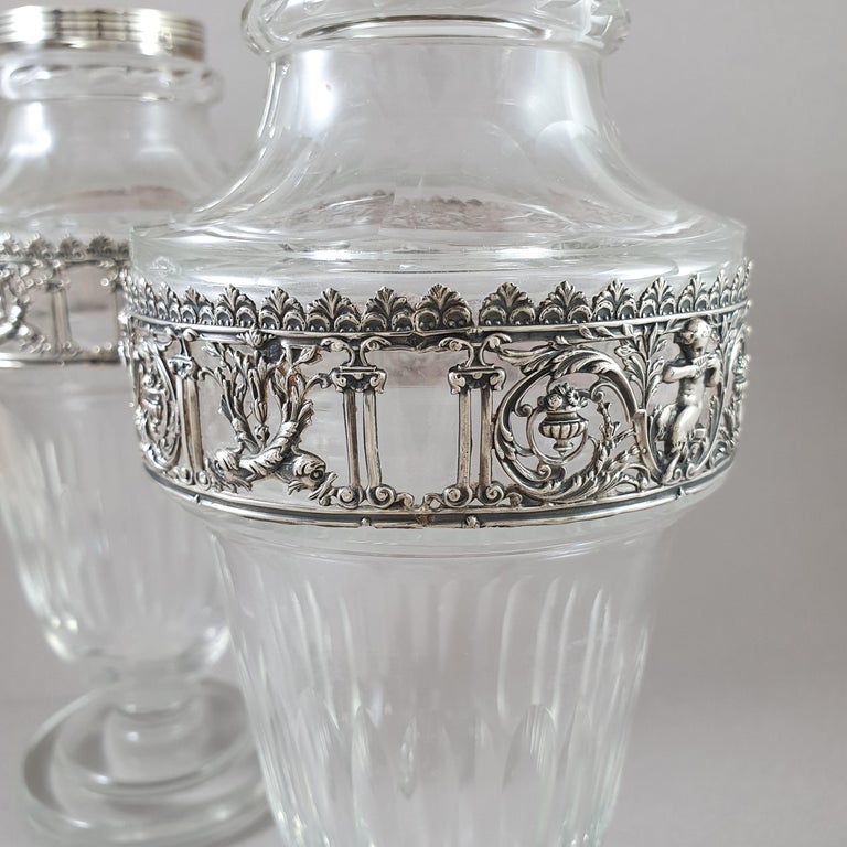 Pair of 19th French Crystal and Sterling Silver Vases  For Sale 3