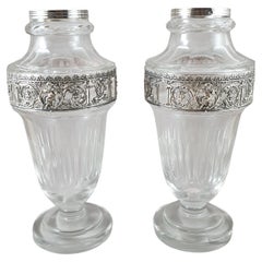 Pair of 19th French Crystal and Sterling Silver Vases 