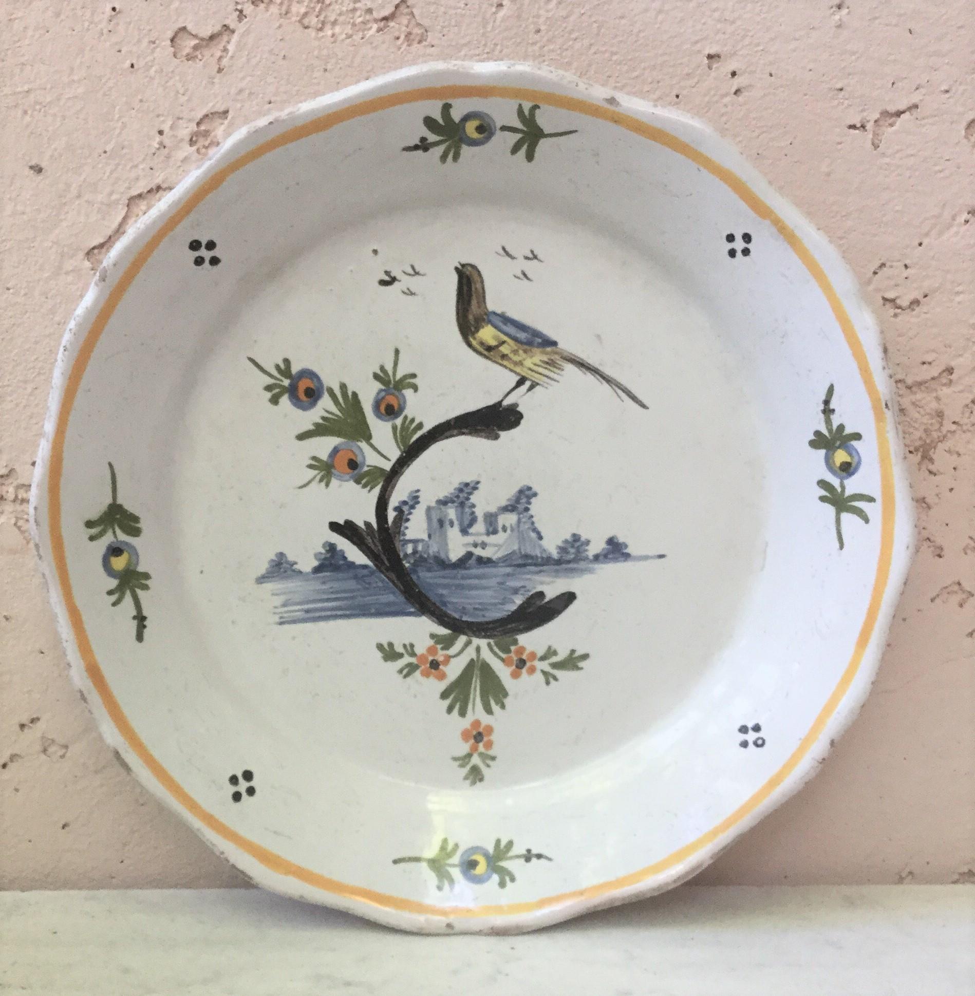 Pair of 19th French Faience Plates Decorated with Flowers In Good Condition In Austin, TX