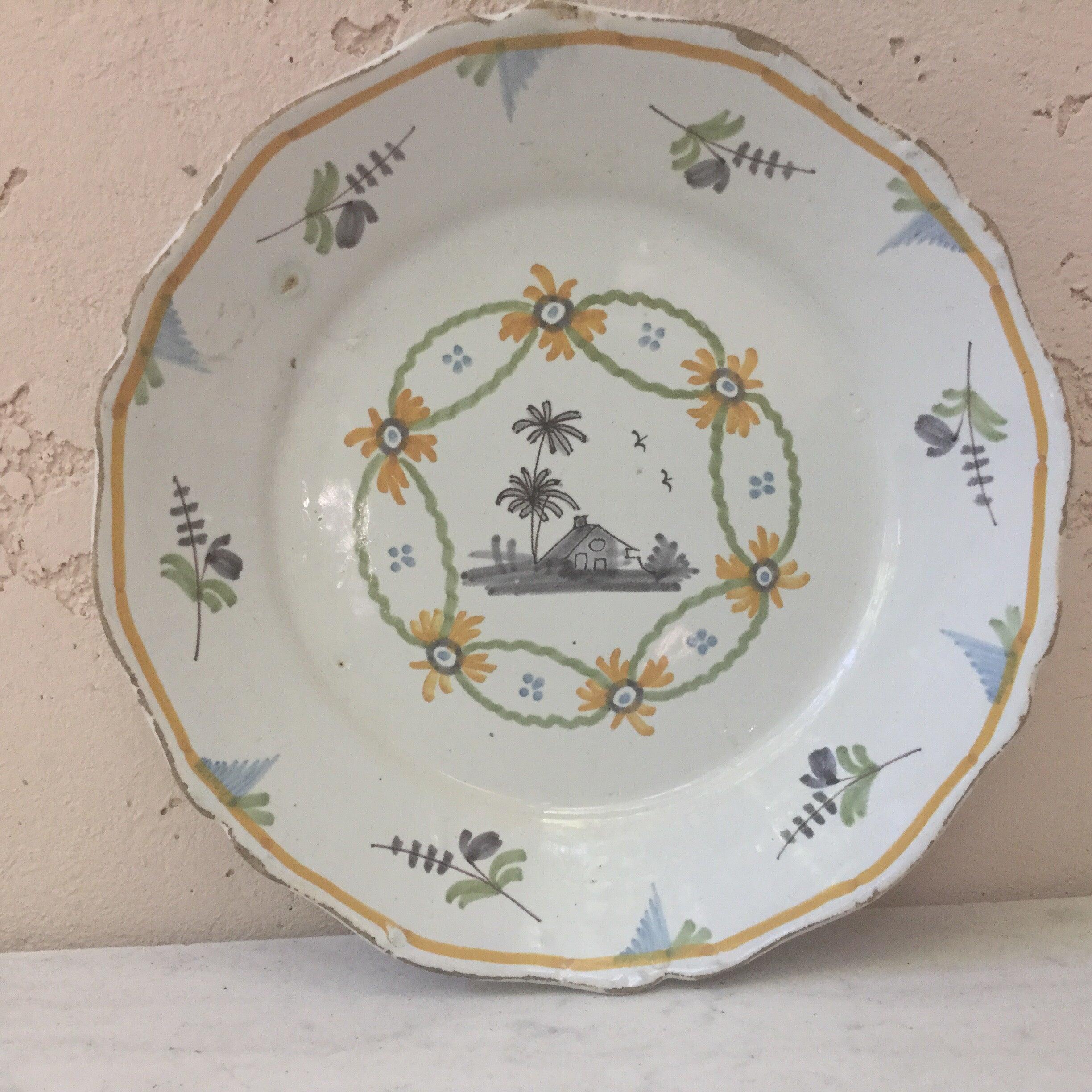 Late 19th Century Pair of 19th French Faience Plates Decorated with Flowers