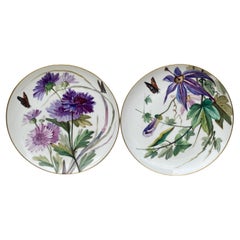 Pair of 19th French Porcelain Plates Flowers & Butterflies Limoges