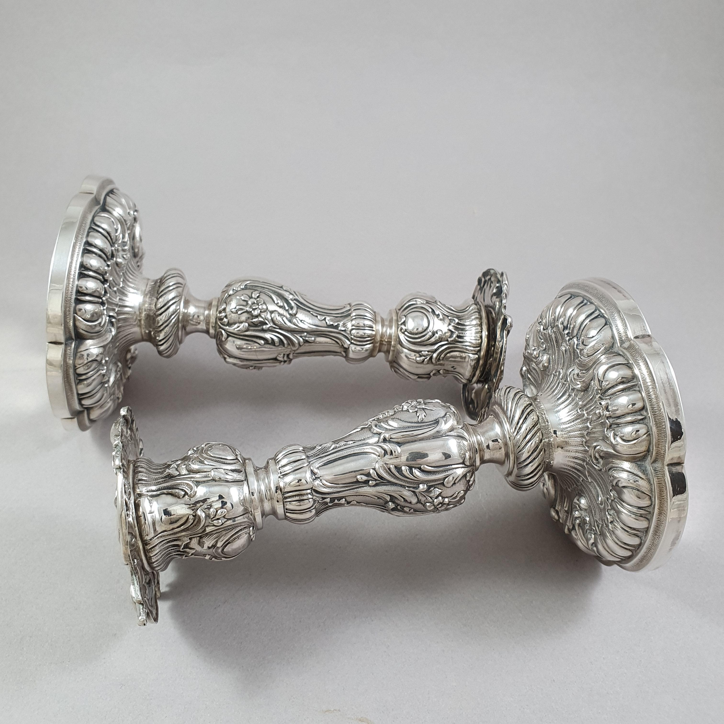 Pair of 19th French Sterling Silver Candlesticks 5