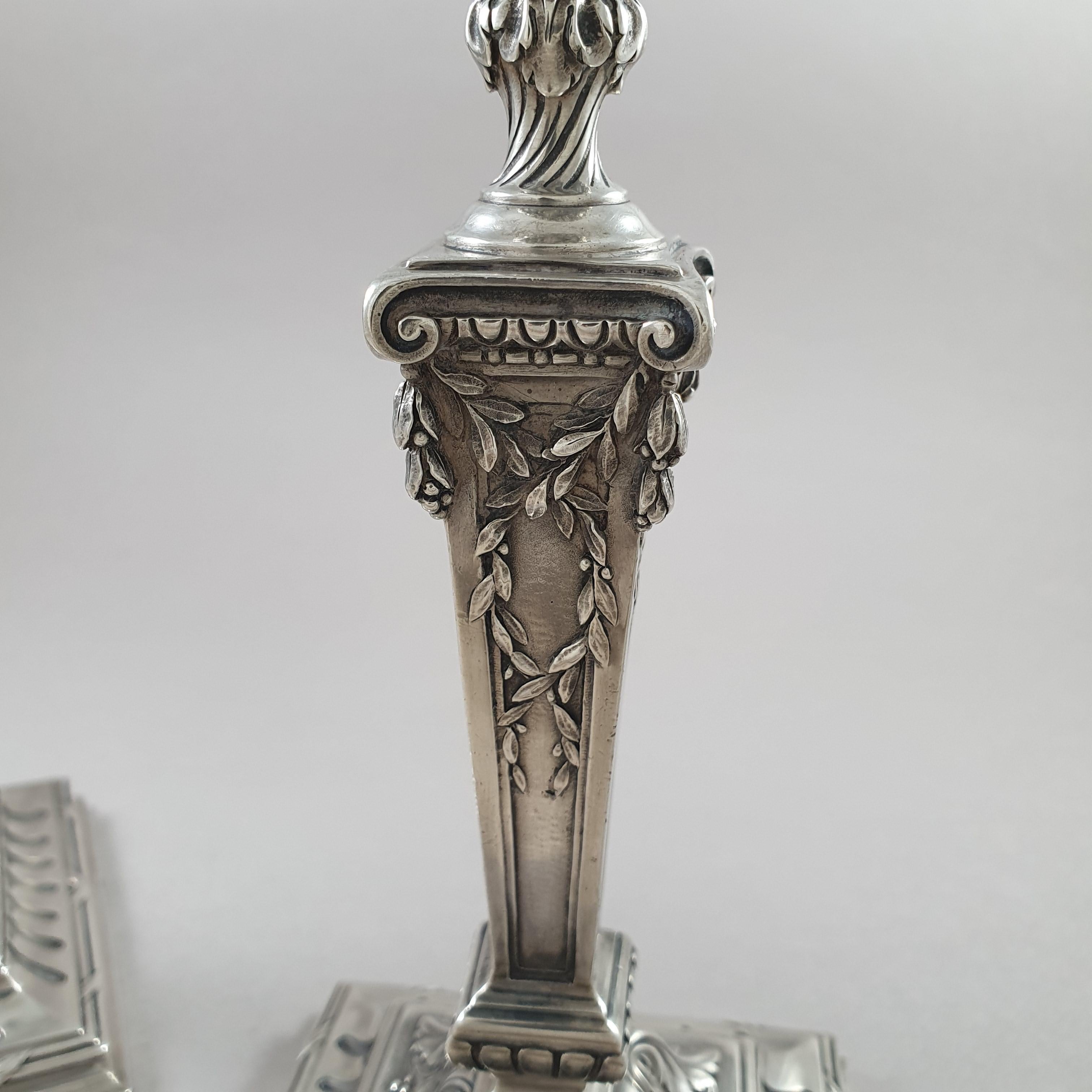 Late 19th Century Pair of 19th French Sterling Silver Candlesticks