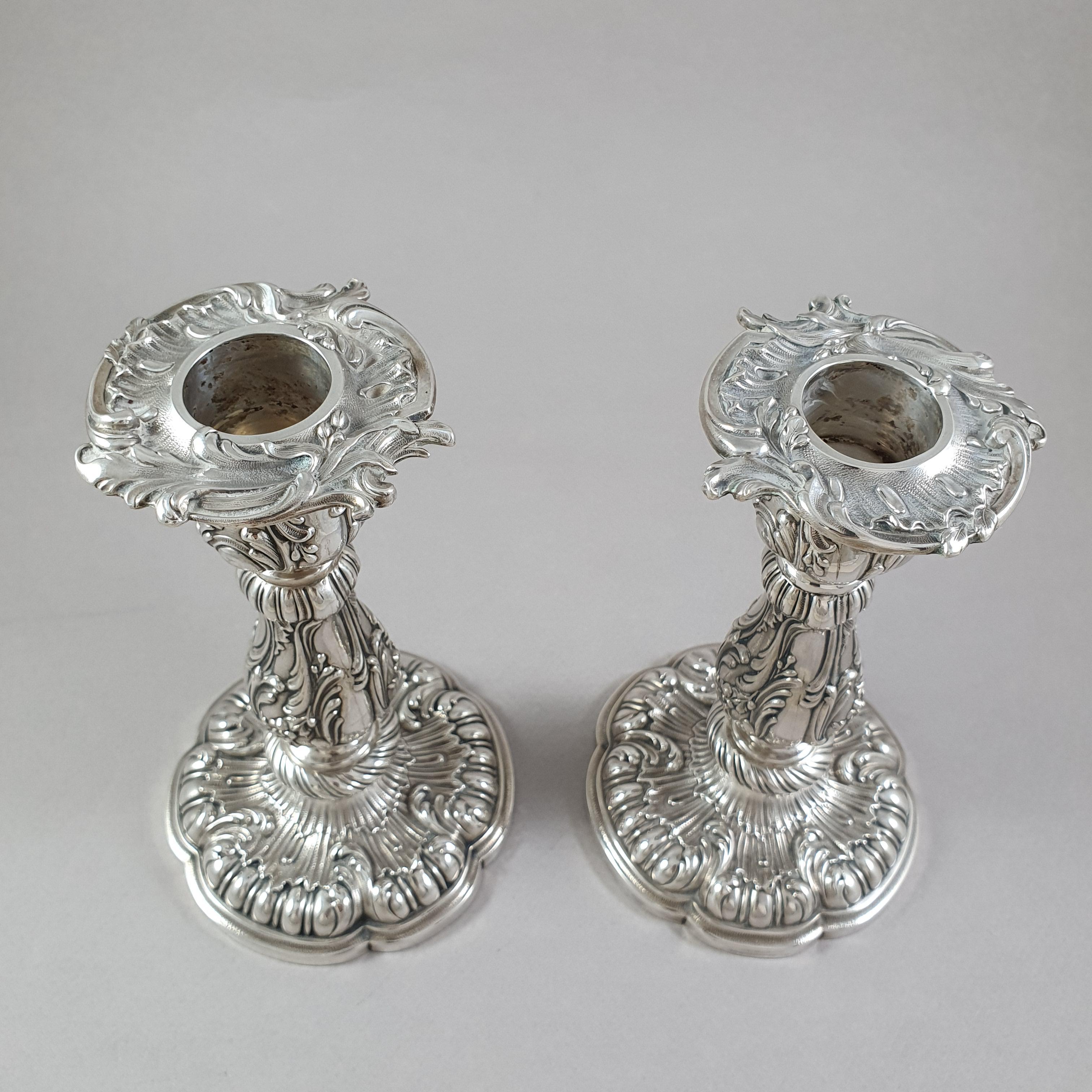 Late 19th Century Pair of 19th French Sterling Silver Candlesticks