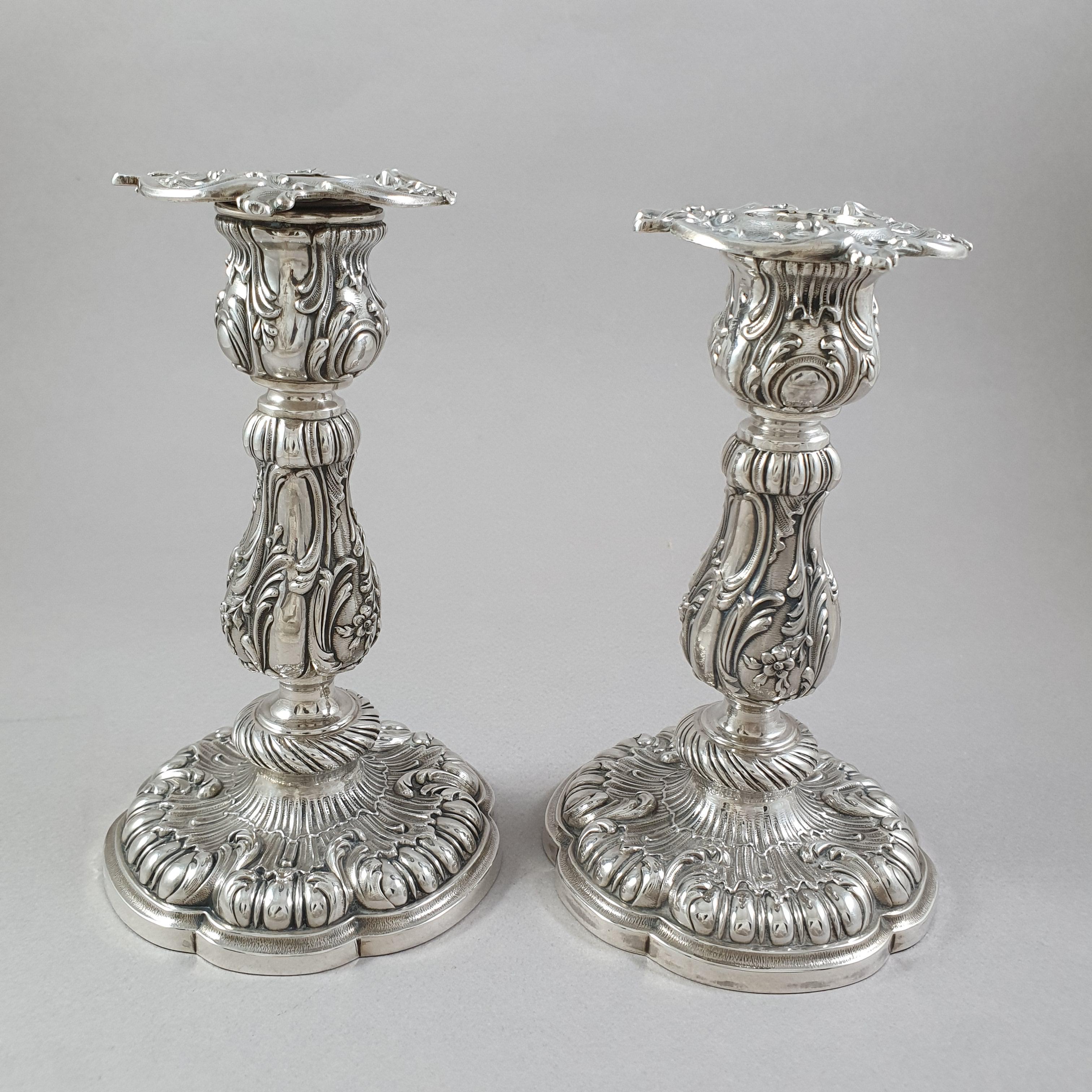 Pair of 19th French Sterling Silver Candlesticks 1