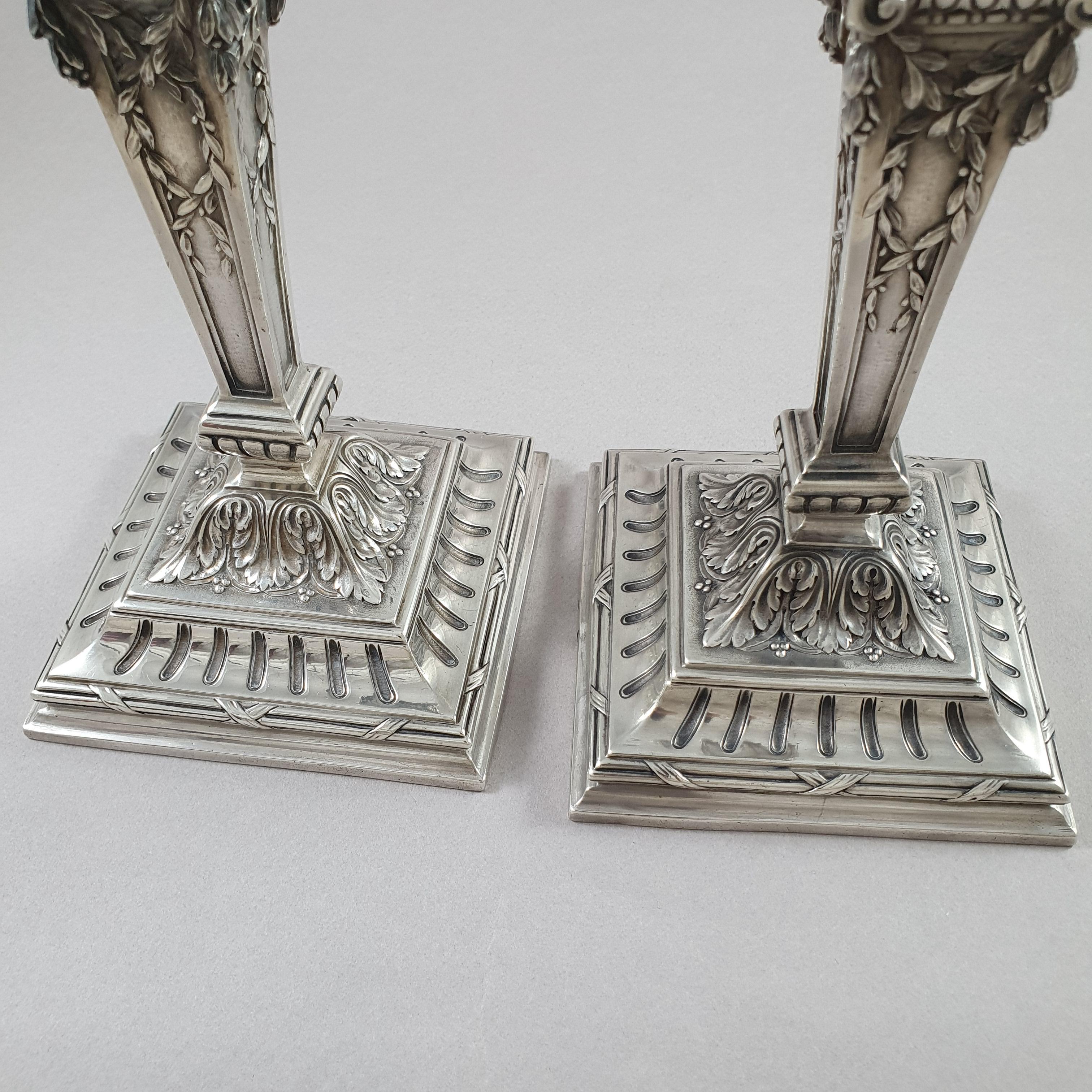 Pair of 19th French Sterling Silver Candlesticks 2