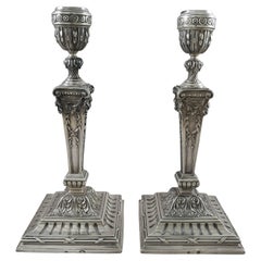 Antique Pair of 19th French Sterling Silver Candlesticks