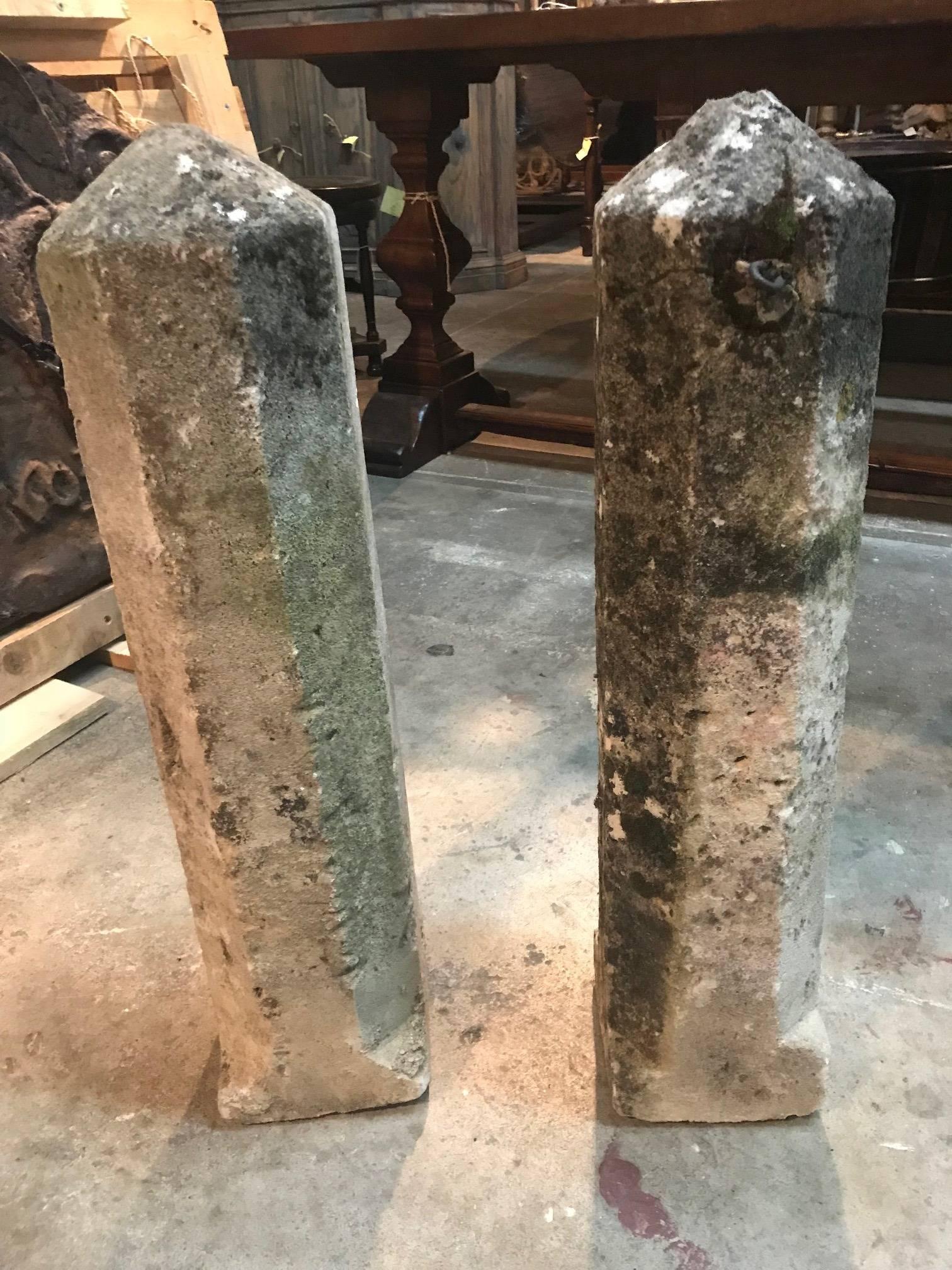 20th Century Pair of 19th French Stone Markers, Obelisks