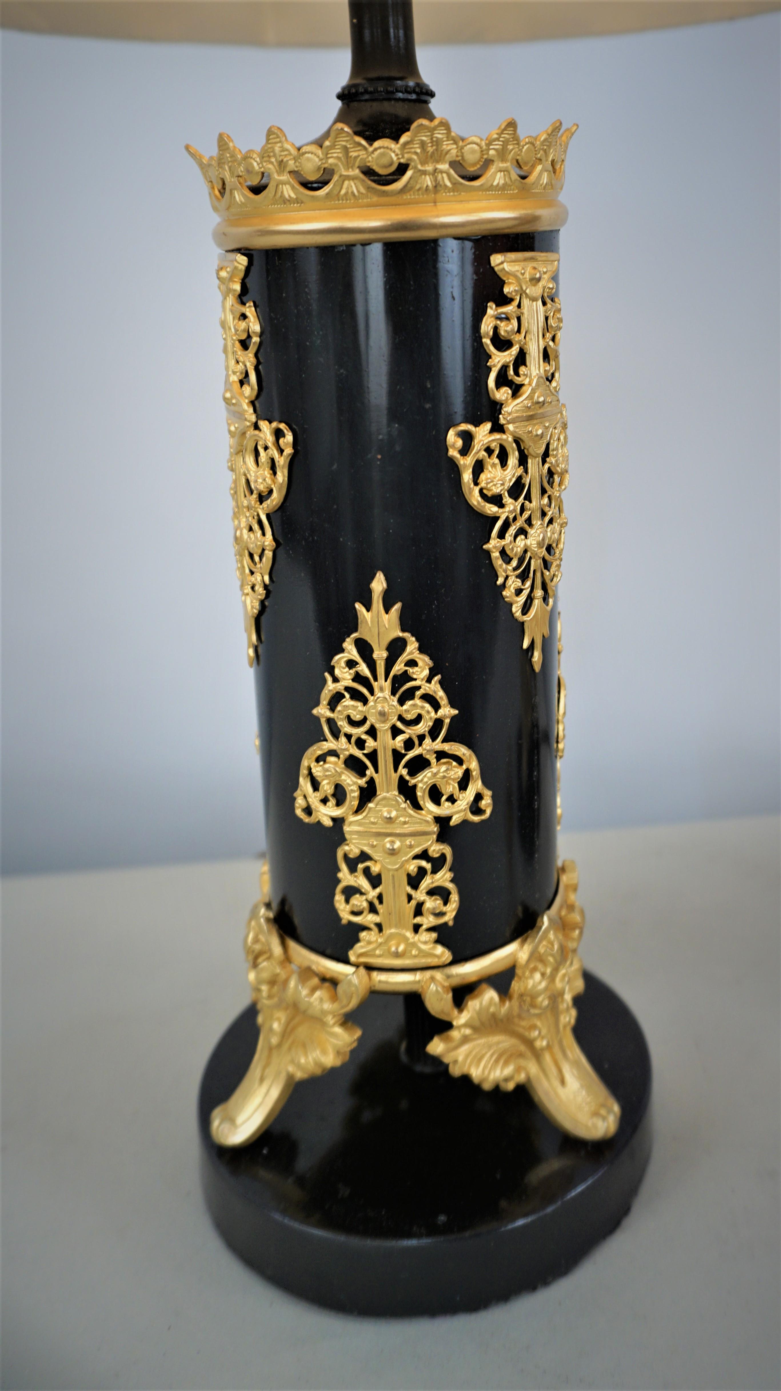 French Pair of 19th Gilt & Oxidized Bronze Table Lamps For Sale