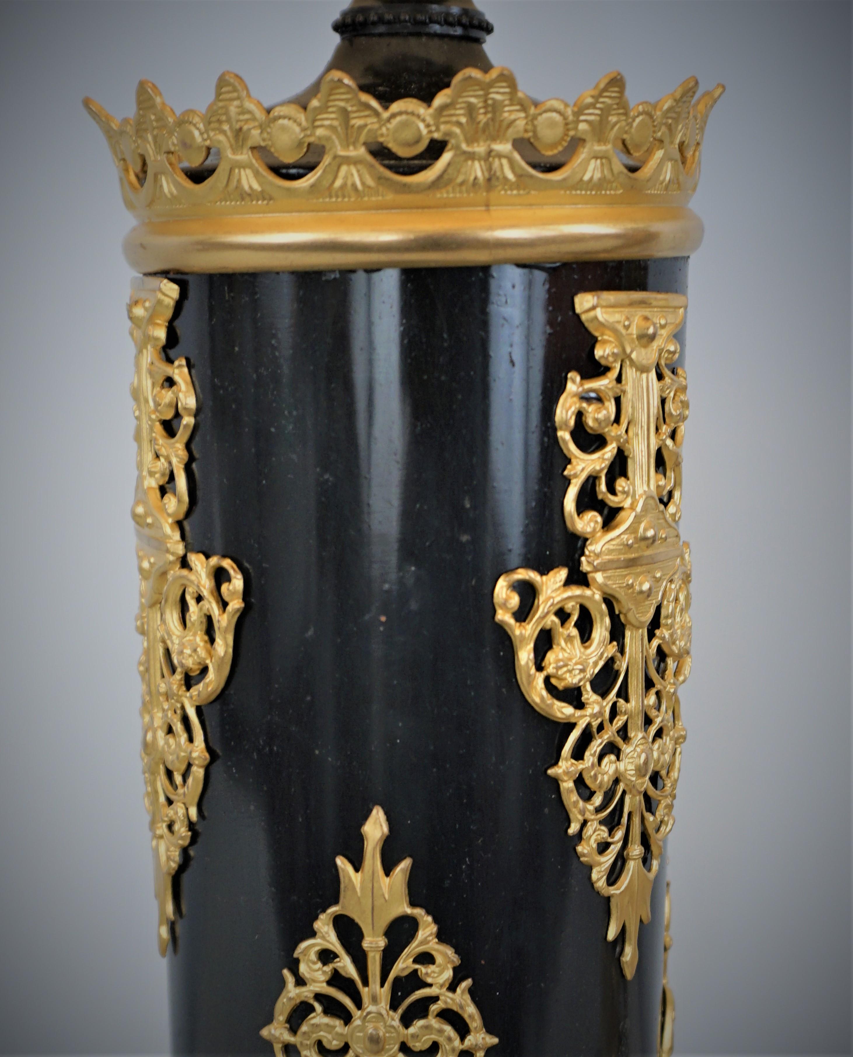 Pair of 19th Gilt & Oxidized Bronze Table Lamps In Good Condition For Sale In Fairfax, VA