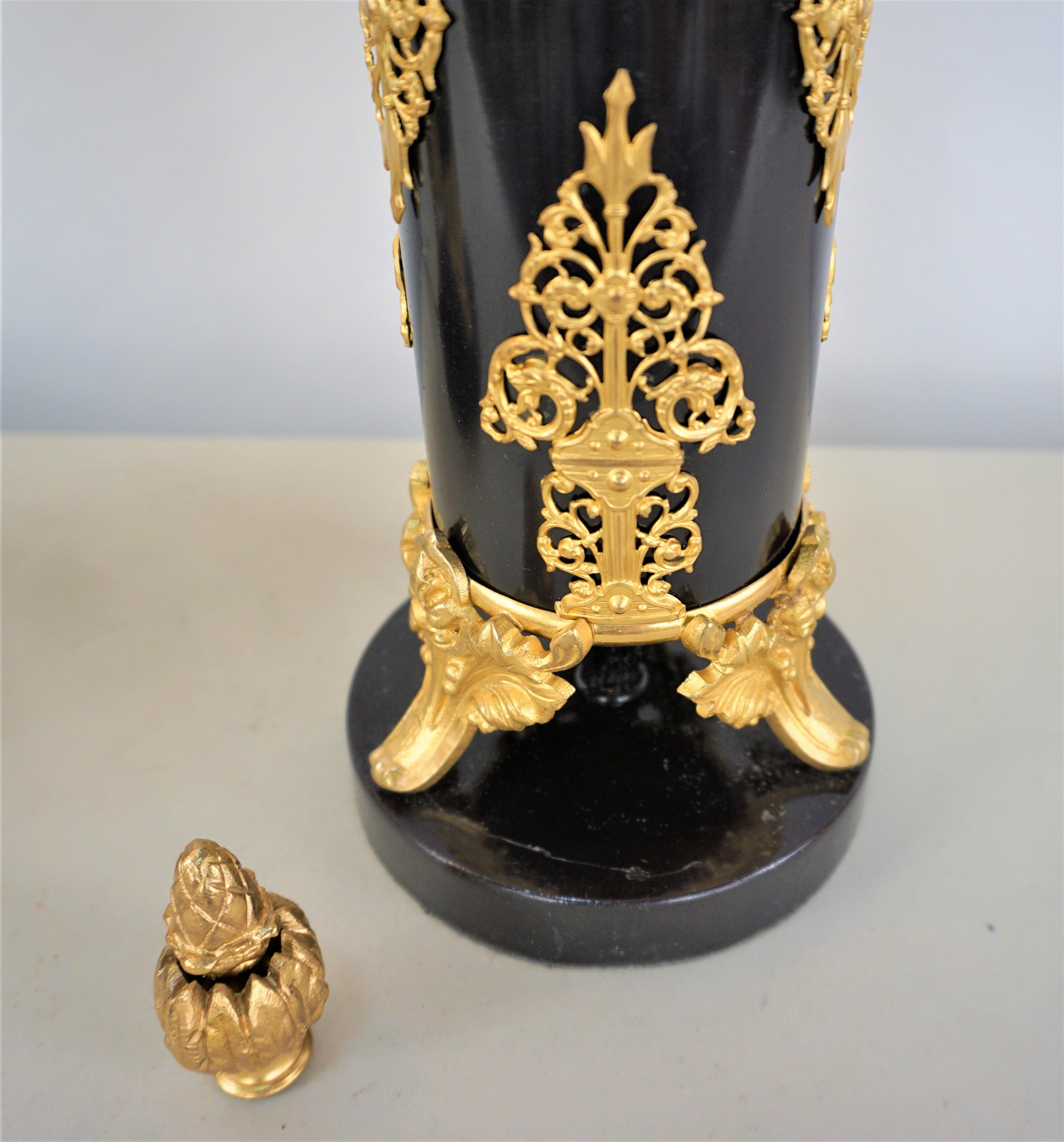 Pair of 19th Gilt & Oxidized Bronze Table Lamps For Sale 1
