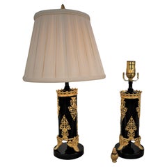 Pair of 19th Gilt & Oxidized Bronze Table Lamps
