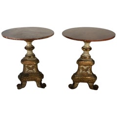 Pair of 19th Italian Torcheres, Now with Marble Tops