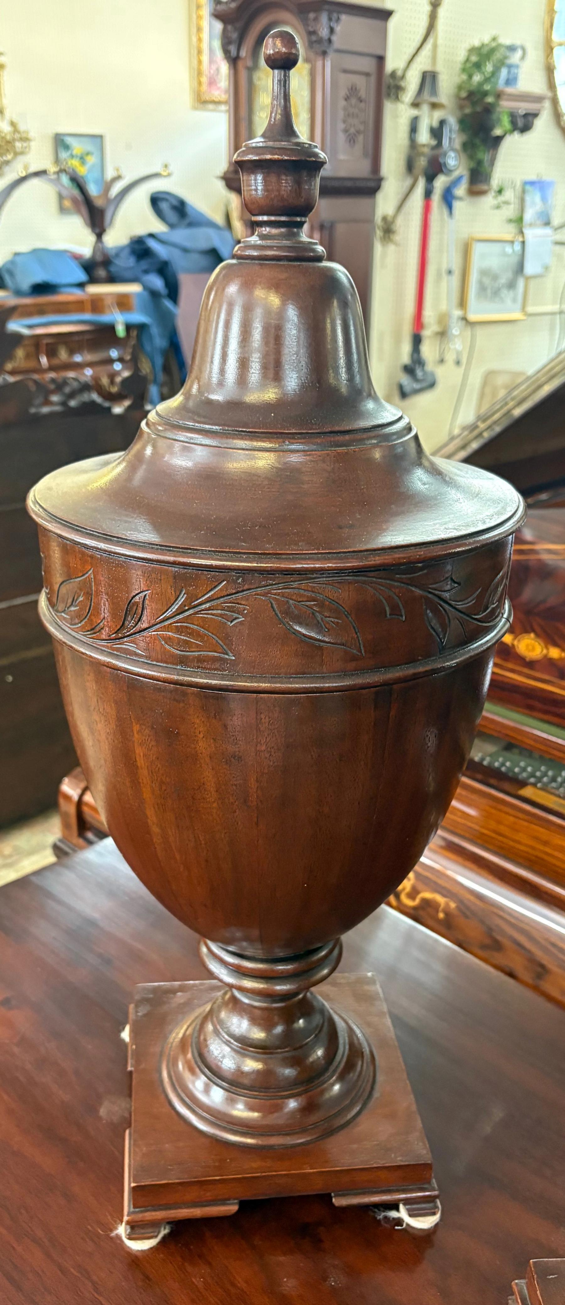 Pair of 19th Mahogany English Regency Style Urn Knife Boxes Circa 1900 For Sale 4