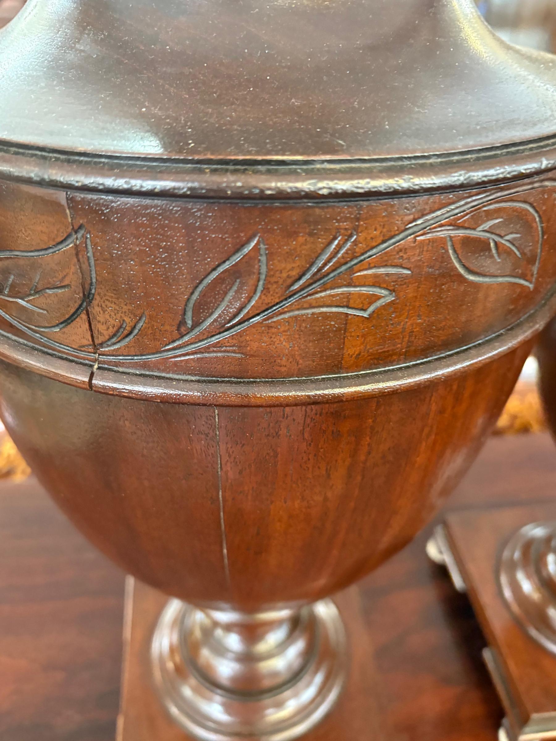 Pair of 19th Mahogany English Regency Style Urn Knife Boxes Circa 1900 For Sale 6