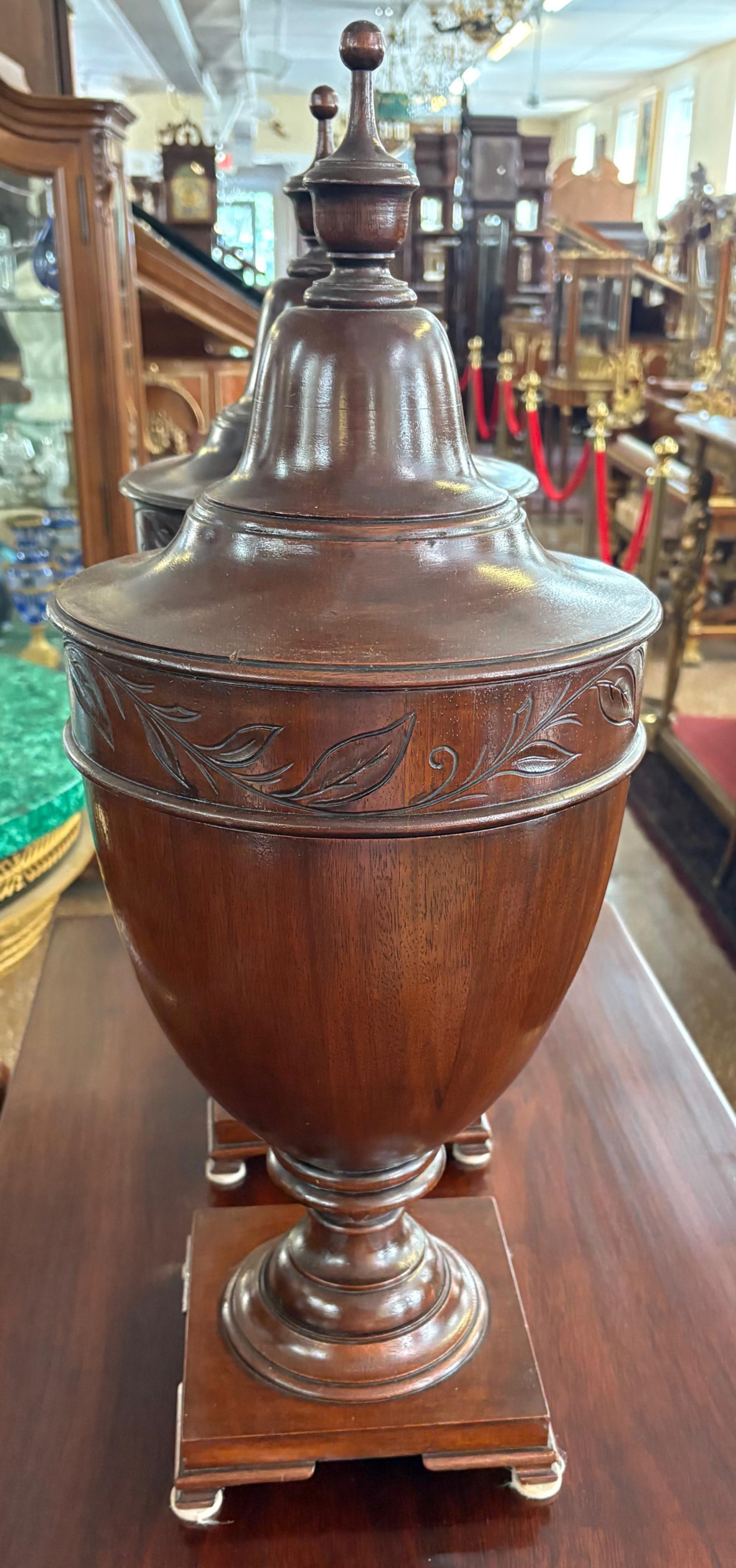 Pair of 19th Mahogany English Regency Style Urn Knife Boxes Circa 1900 For Sale 1