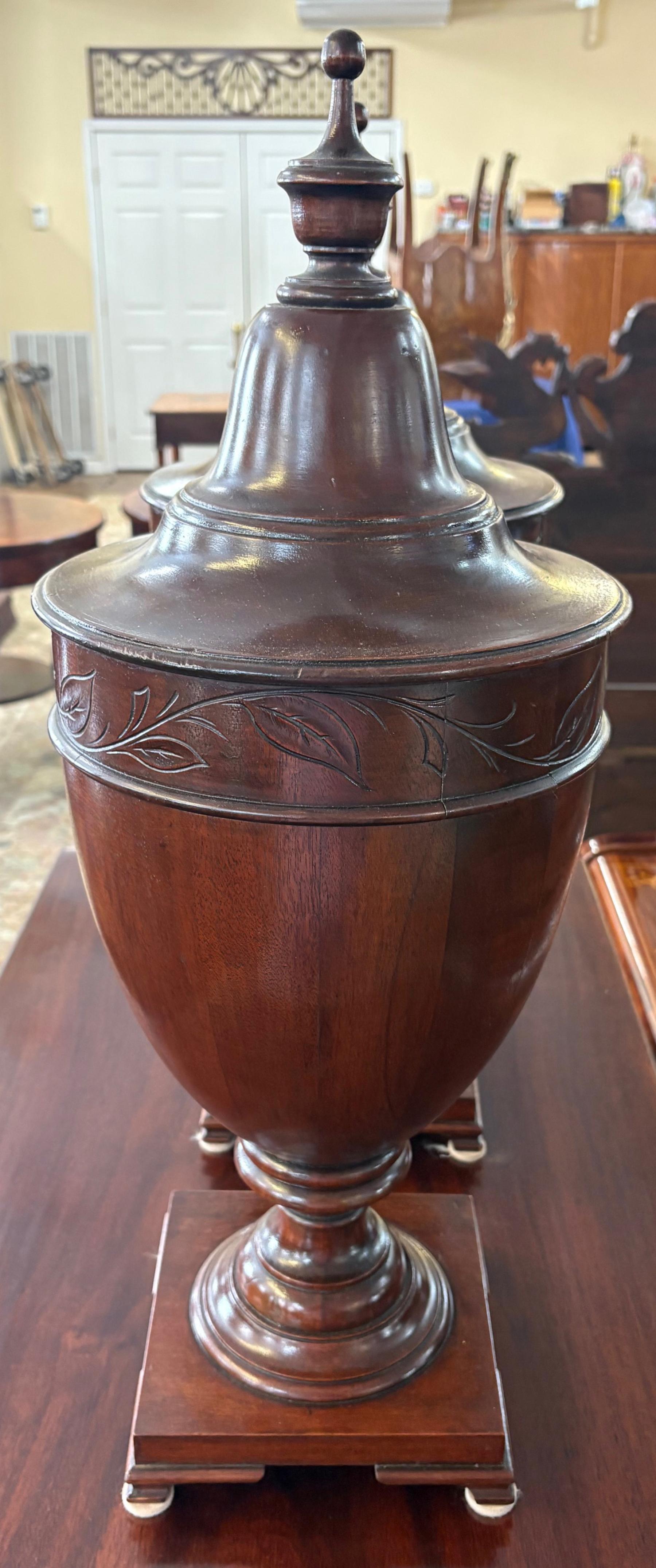 Pair of 19th Mahogany English Regency Style Urn Knife Boxes Circa 1900 For Sale 2