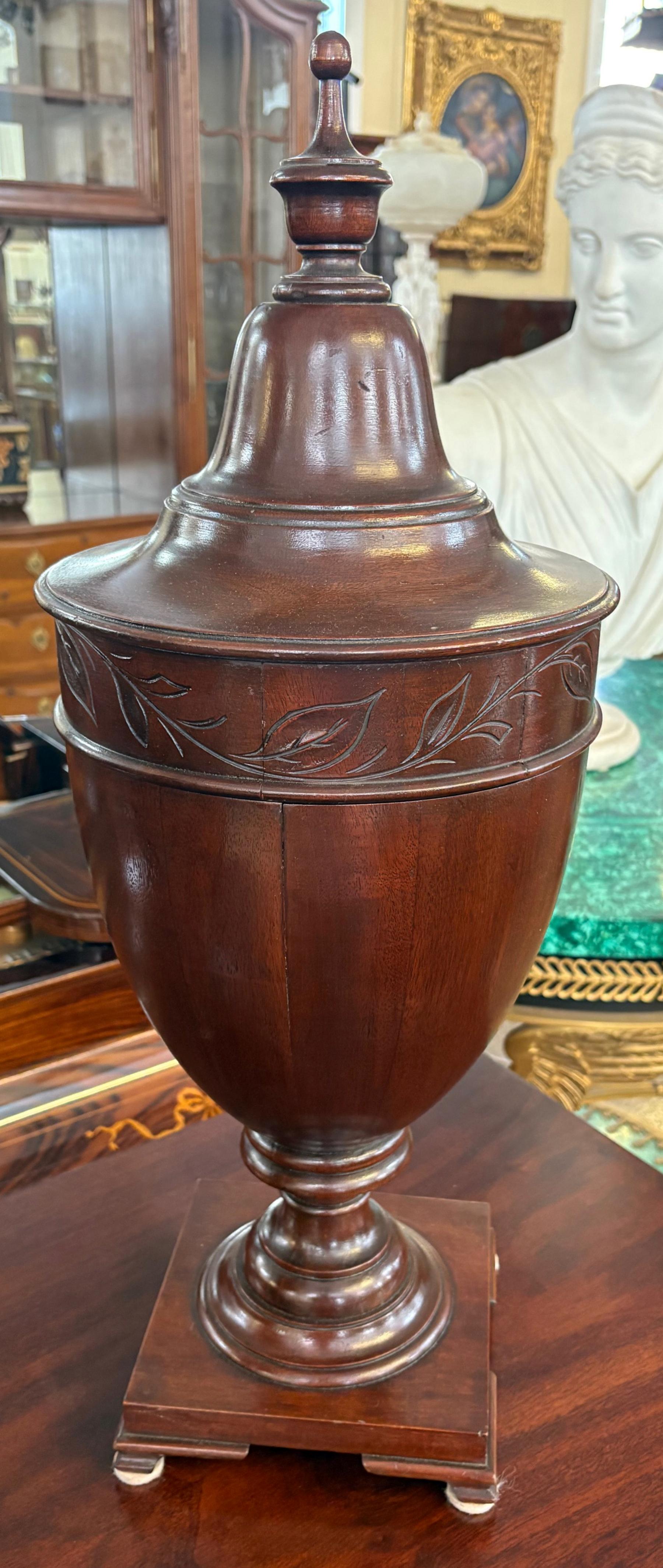 Pair of 19th Mahogany English Regency Style Urn Knife Boxes Circa 1900 For Sale 3