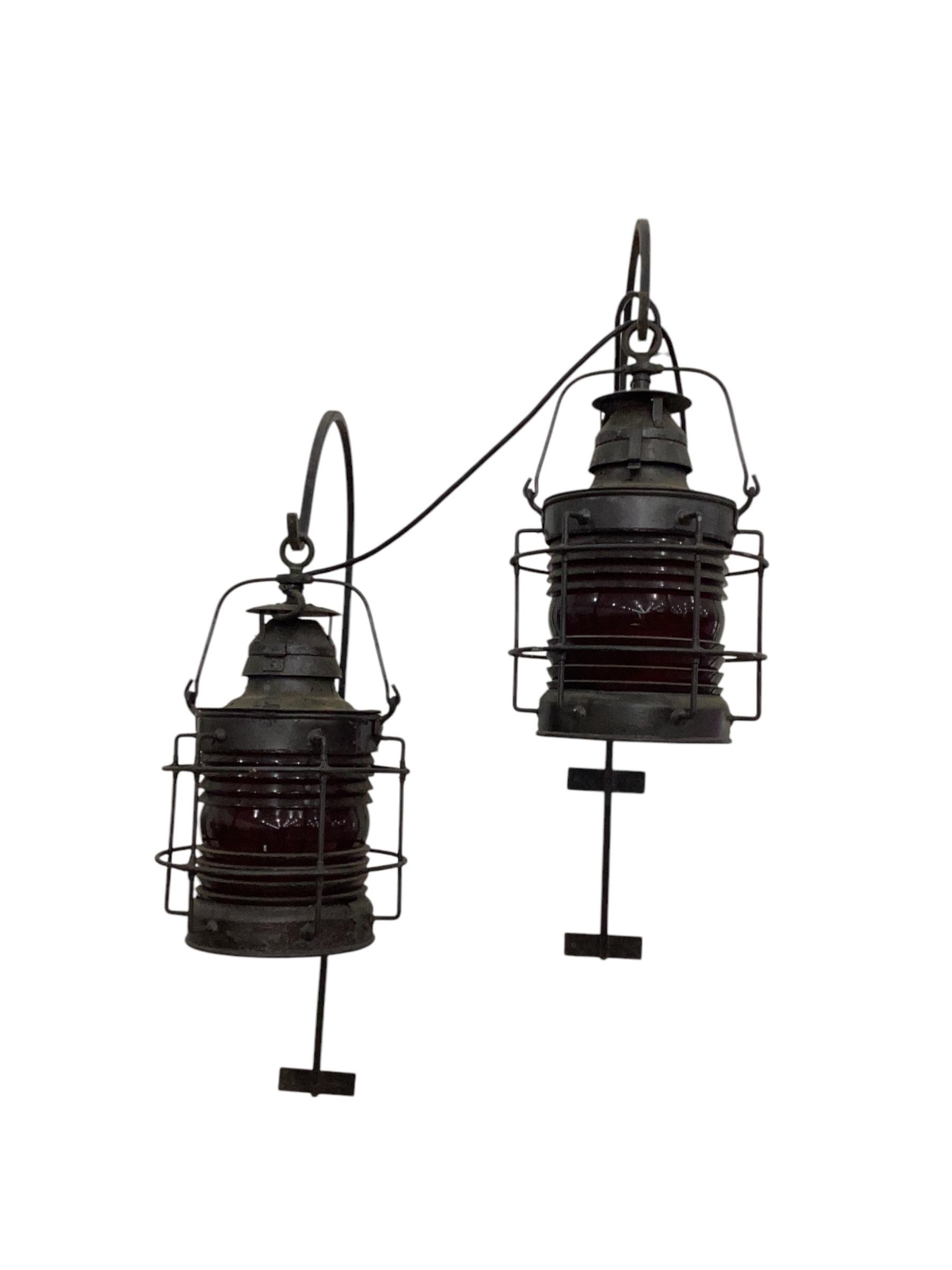 Pair of 19th Nautical Ships Lantern For Sale 5