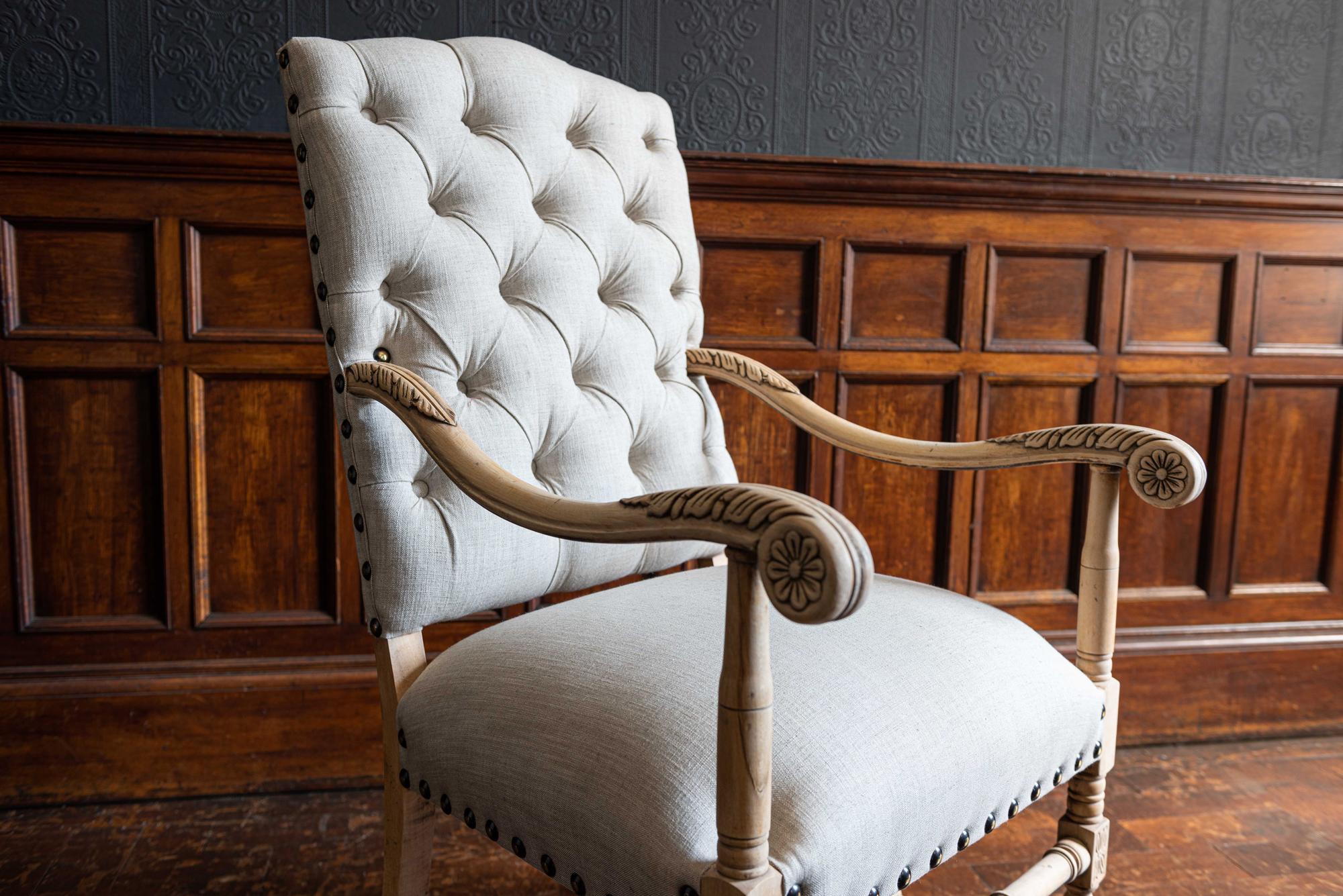 Pair of 19th Century French Library Armchairs Reupholstered in Linen 1
