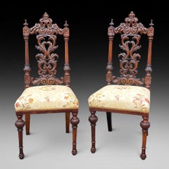 Pair of 19thC Carved Walnut Side Chairs