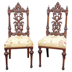 Pair of 19thC Carved Walnut Side Chairs