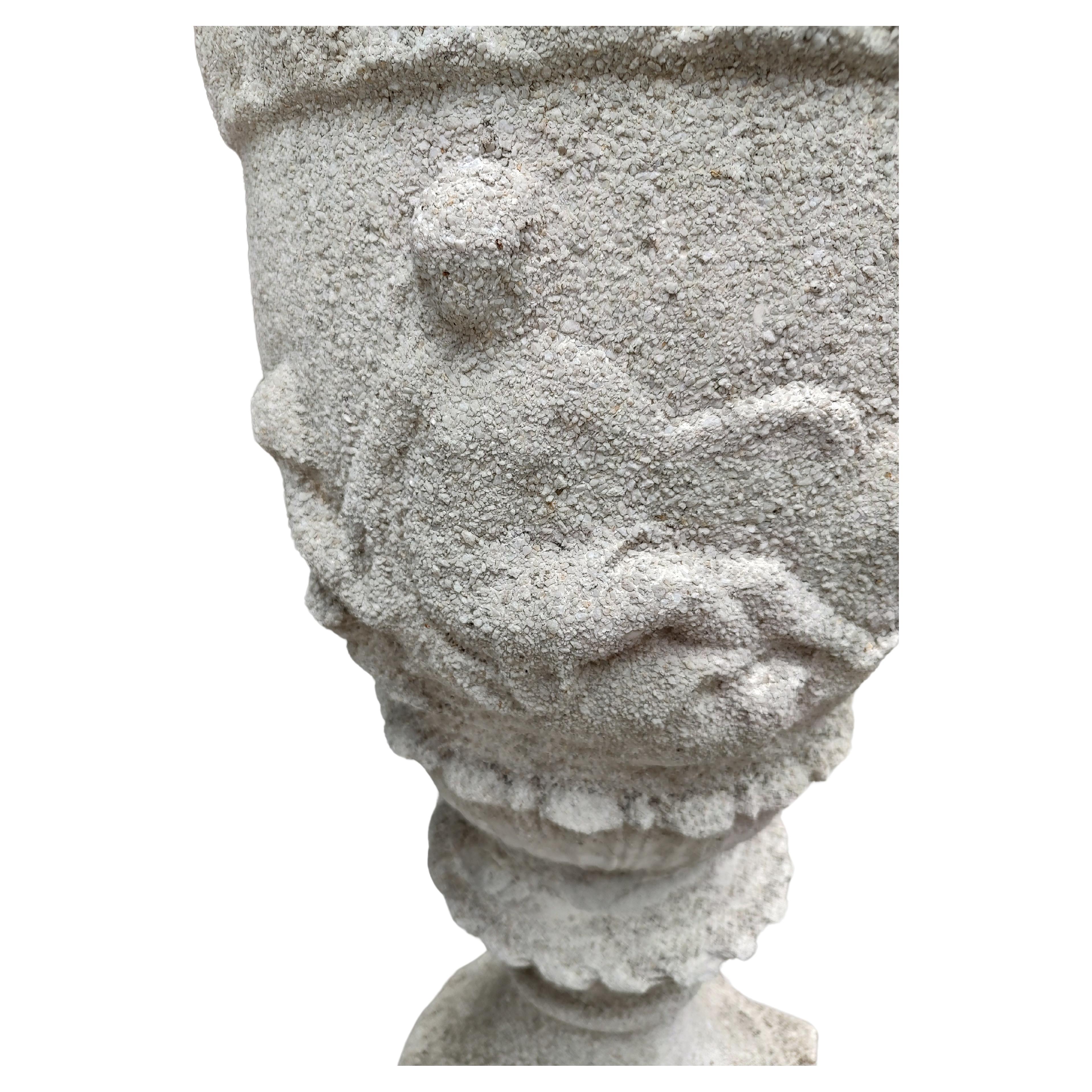 Pair of 19thC Cast Stone & Shell with Bas Relief Tall Jardineres Planters 4