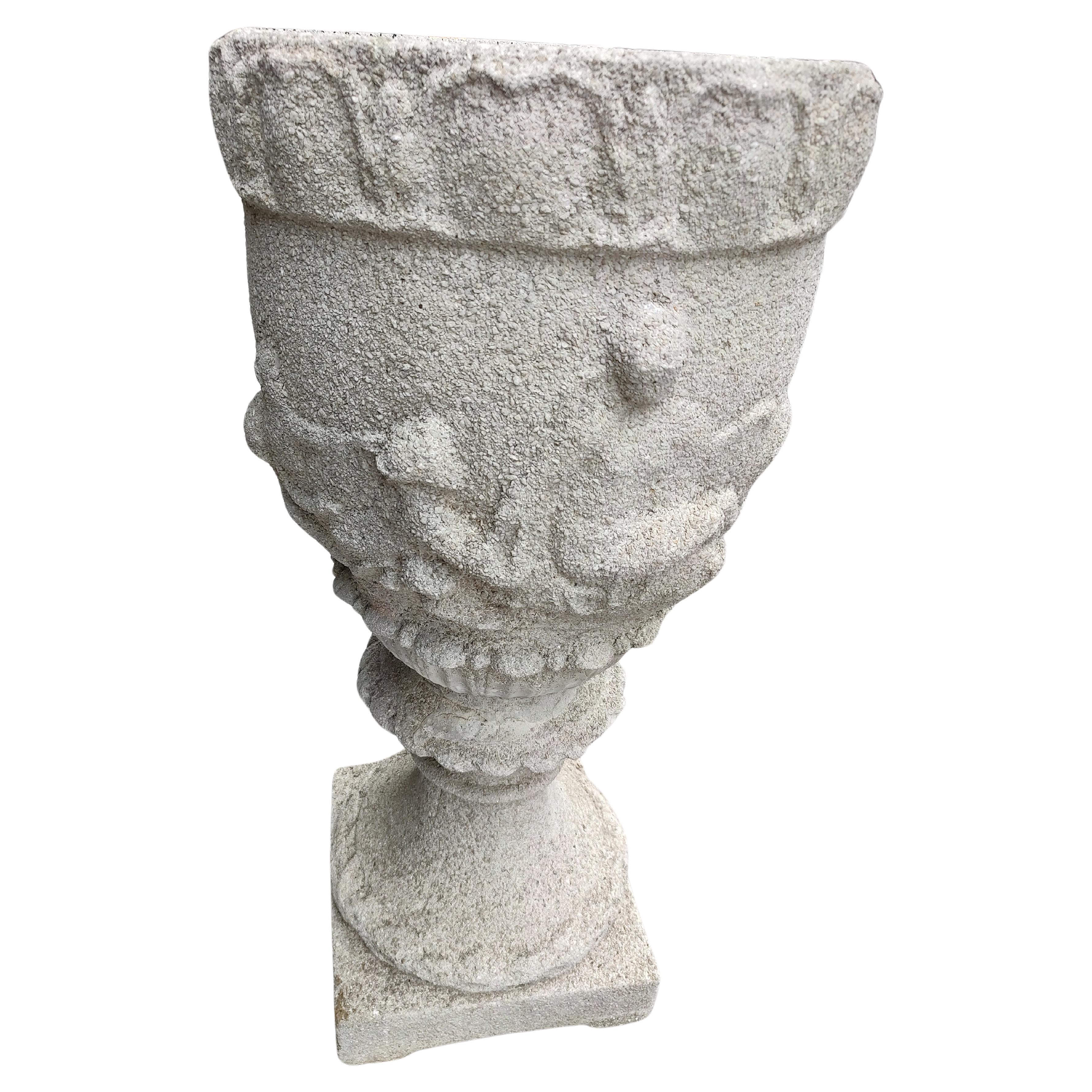 Pair of 19thC Cast Stone & Shell with Bas Relief Tall Jardineres Planters 3
