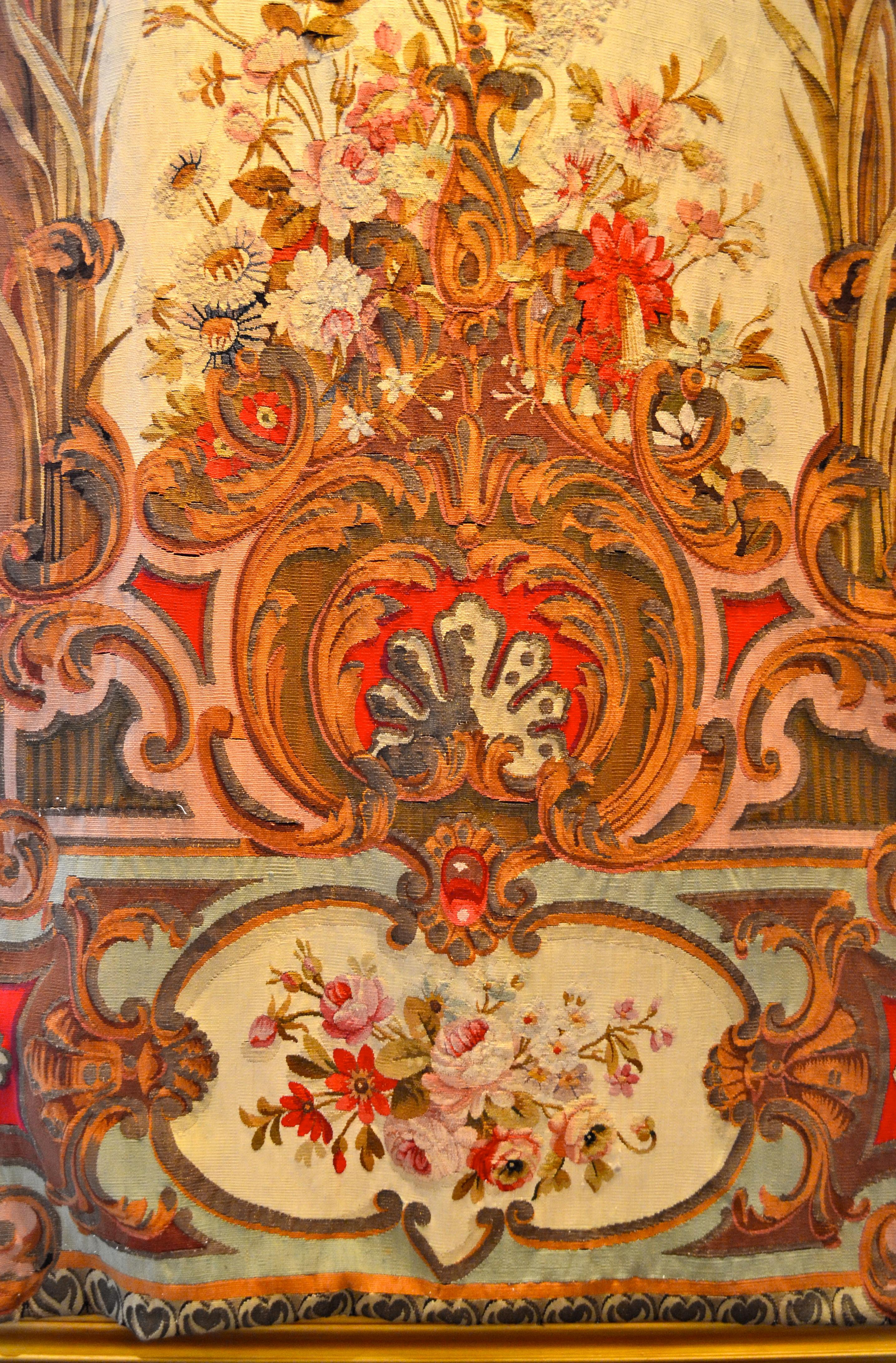 Louis XV Pair of French 19 Century Aubusson Floral Tapestry Entre Fenetres For Sale