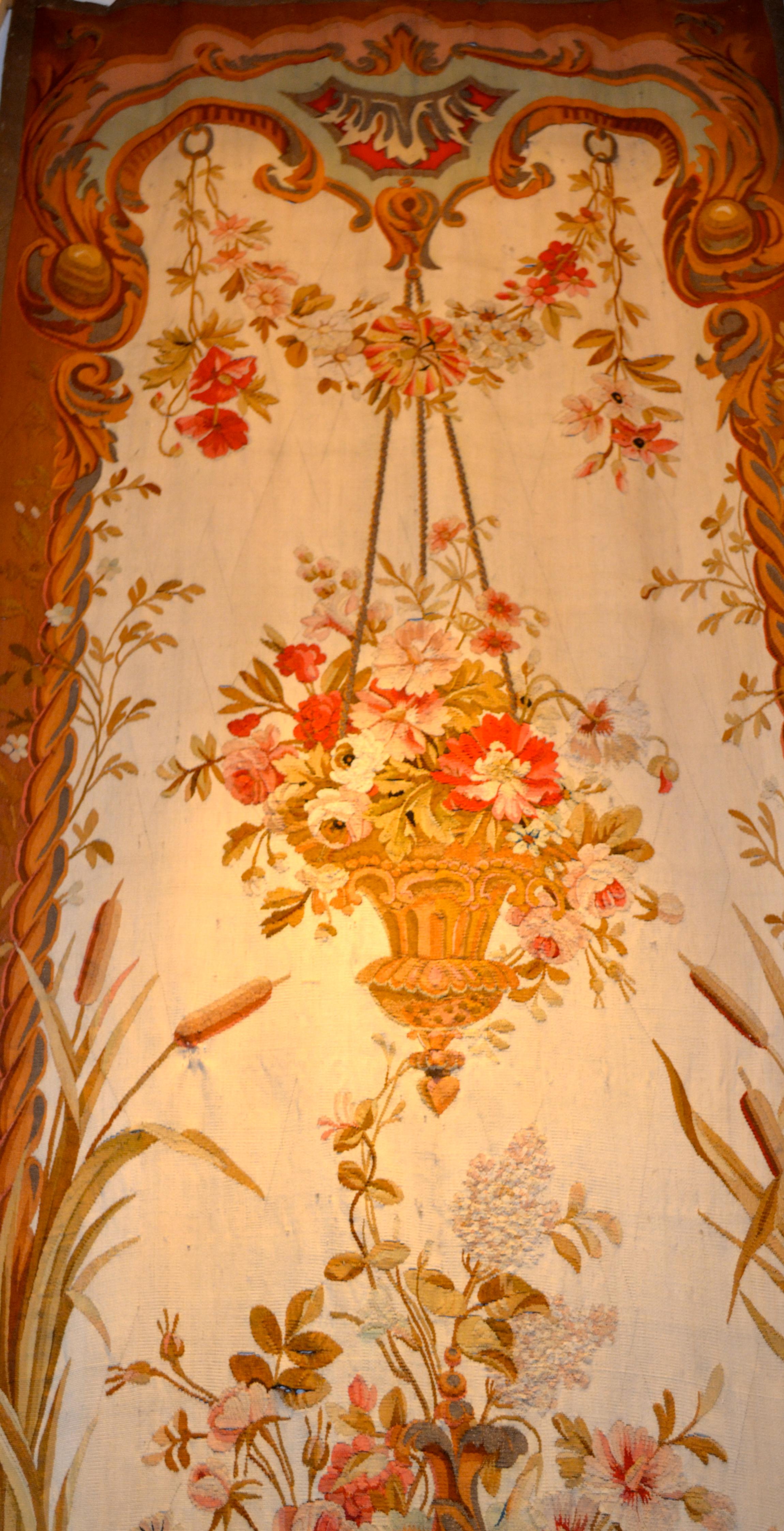 Pair of French 19 Century Aubusson Floral Tapestry Entre Fenetres In Good Condition For Sale In Vancouver, British Columbia