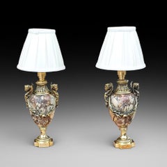 Pair of 19thC French Gilt Brass Mounted Marble Urns