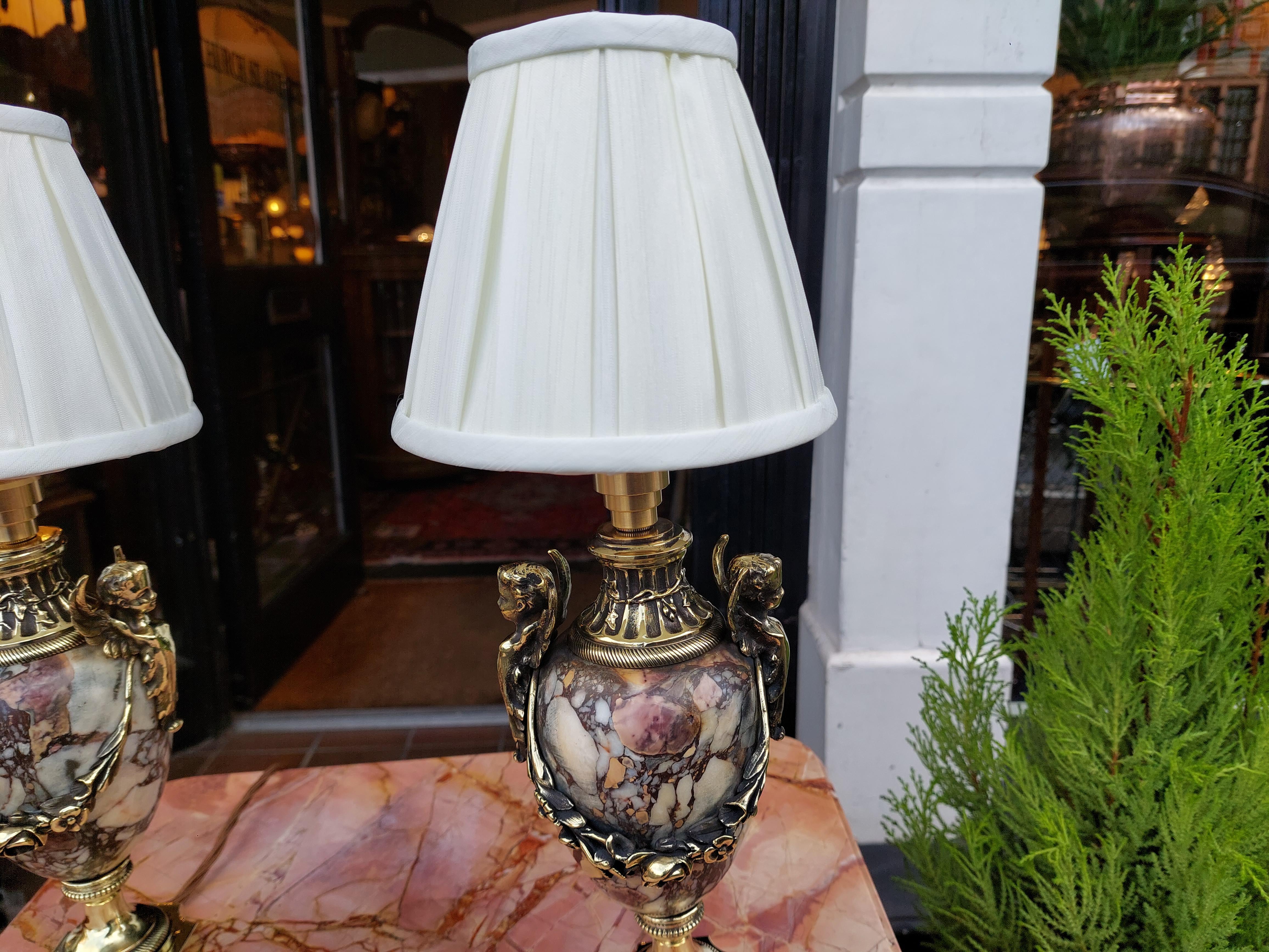 Bronze doré Paire d'urnes en marbre montées sur laiton doré du XIXe siècle en vente