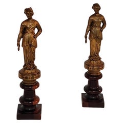 Coppia di sculture figurative in bronzo dorato francese del XIX secolo