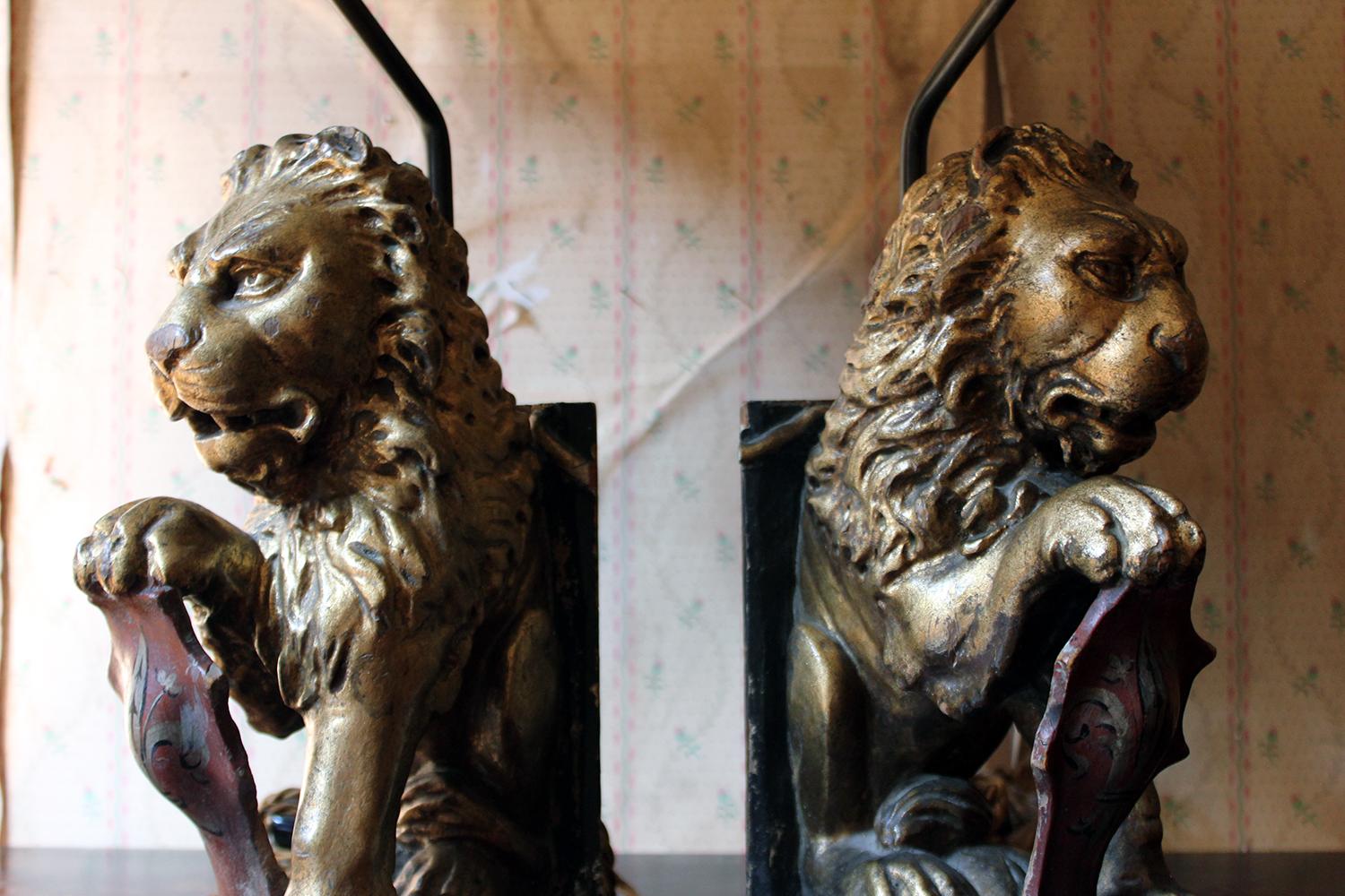 Restauration Pair of French Table Lamps Modelled as Gilded Heraldic Lions, circa 1830