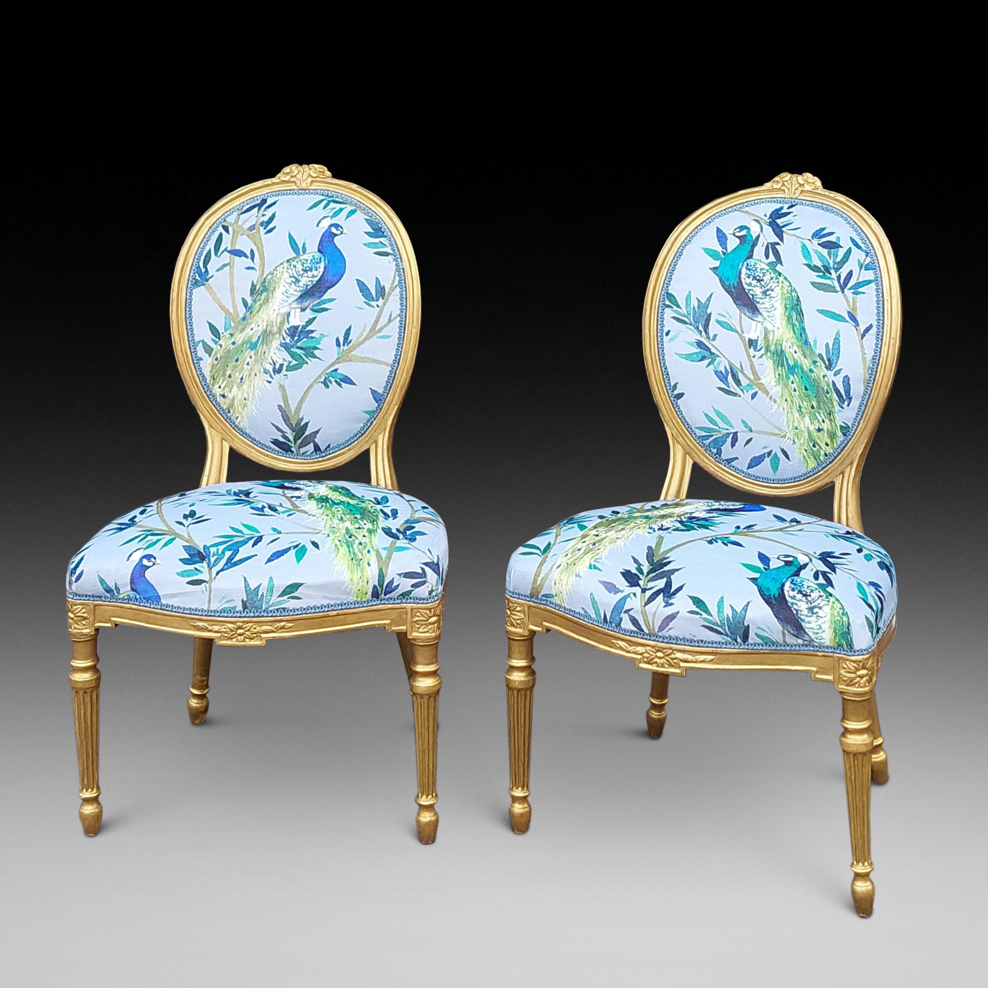 Paar Fautiel-Stühle aus Giltwood aus dem 19. Jahrhundert - mit gepolsterten Sitzen und gepolsterter Rückenlehne - 22 