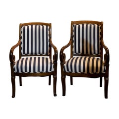 Pair of 19th Century Mahogany French Louis Phillippe His and Hers Armchairs