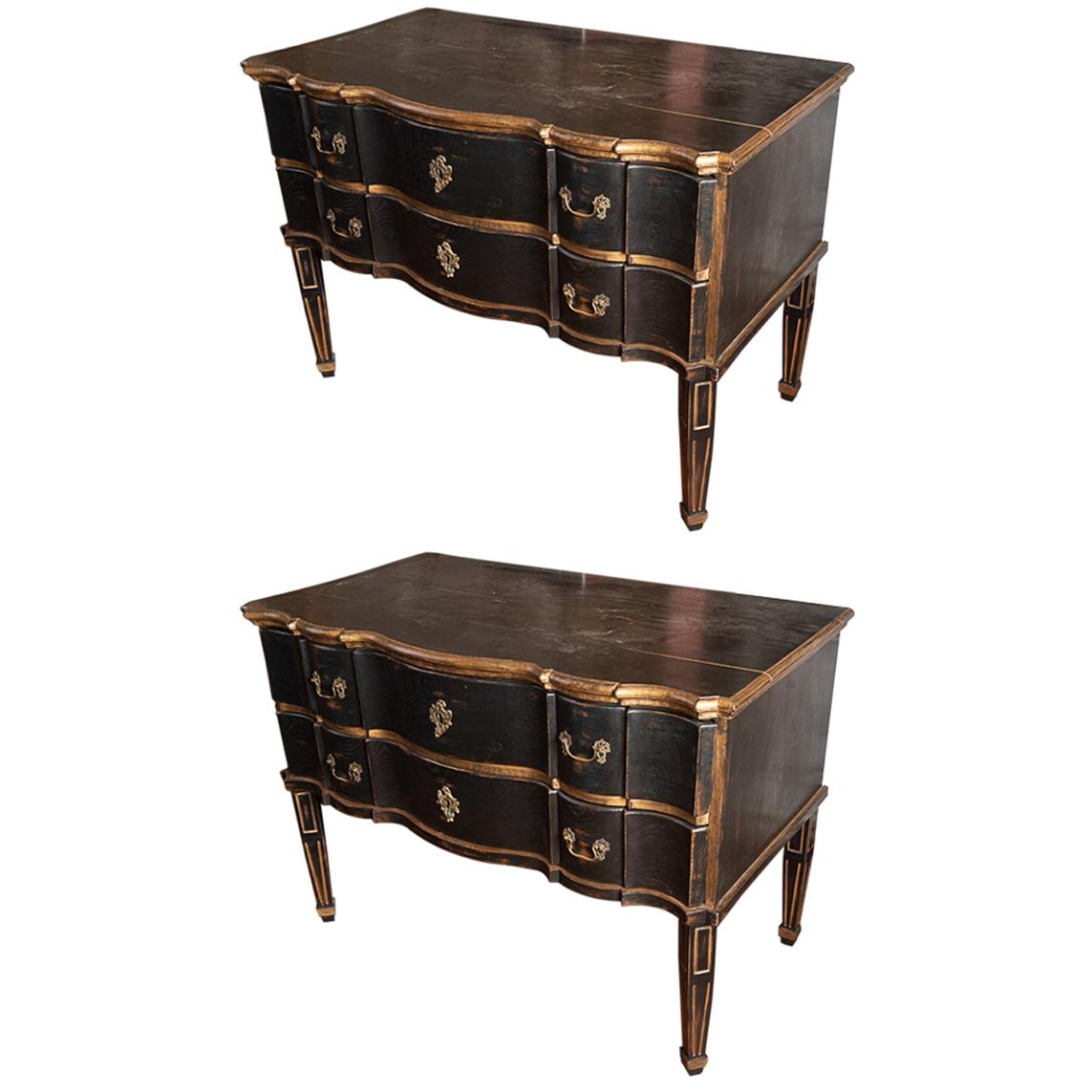 Pair of 19thc Painted and Gilded Commodes