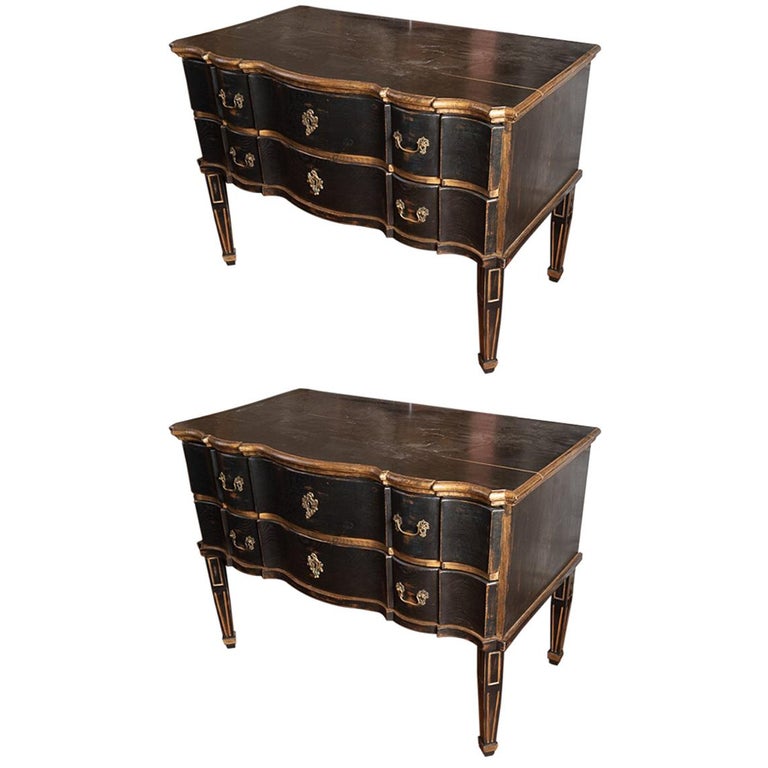 Pair of 19thc Painted and Gilded Commodes For Sale