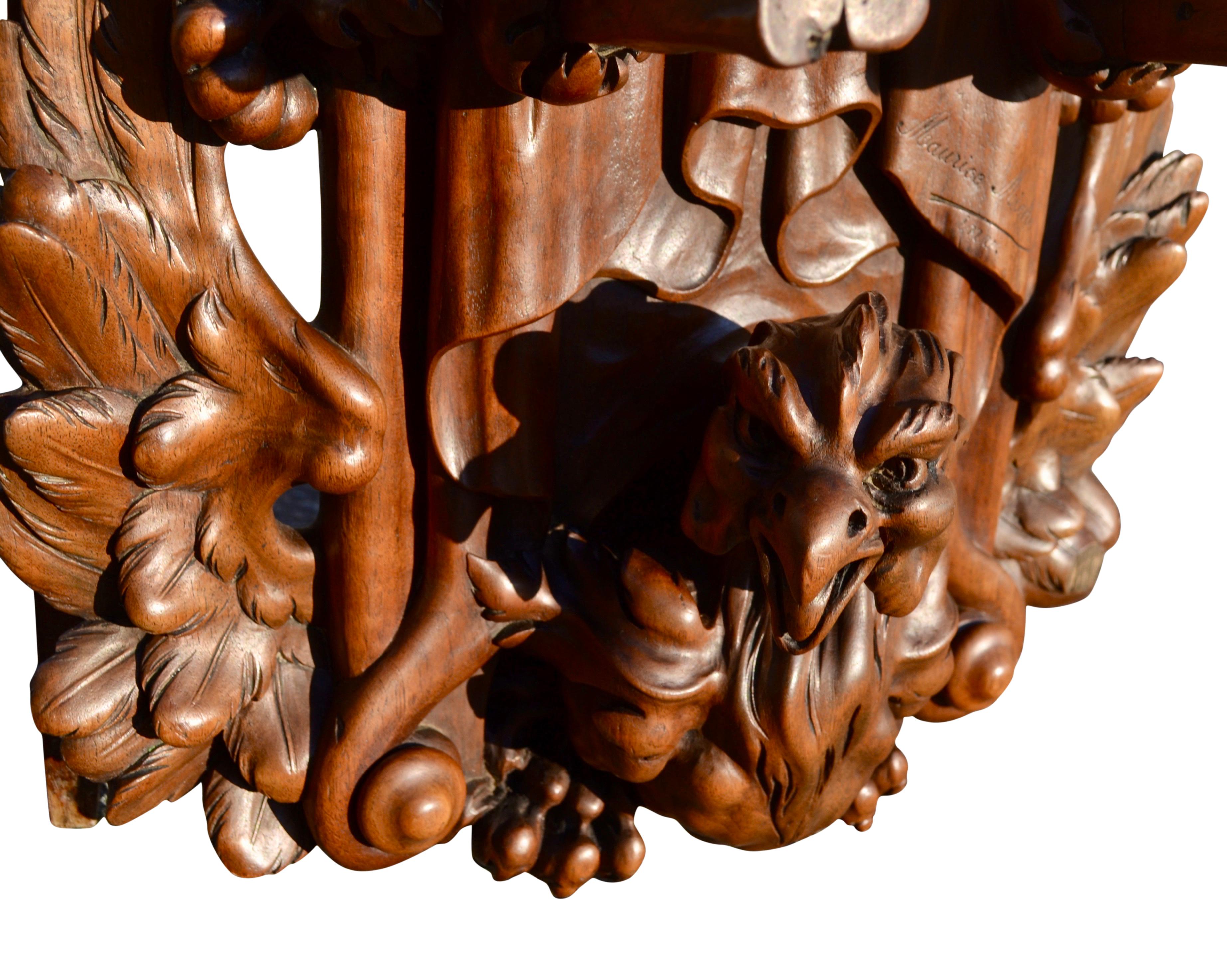 Pair of 19th C Signed Black Forest Style French Carved Walnut Hunting Gun Racks For Sale 5
