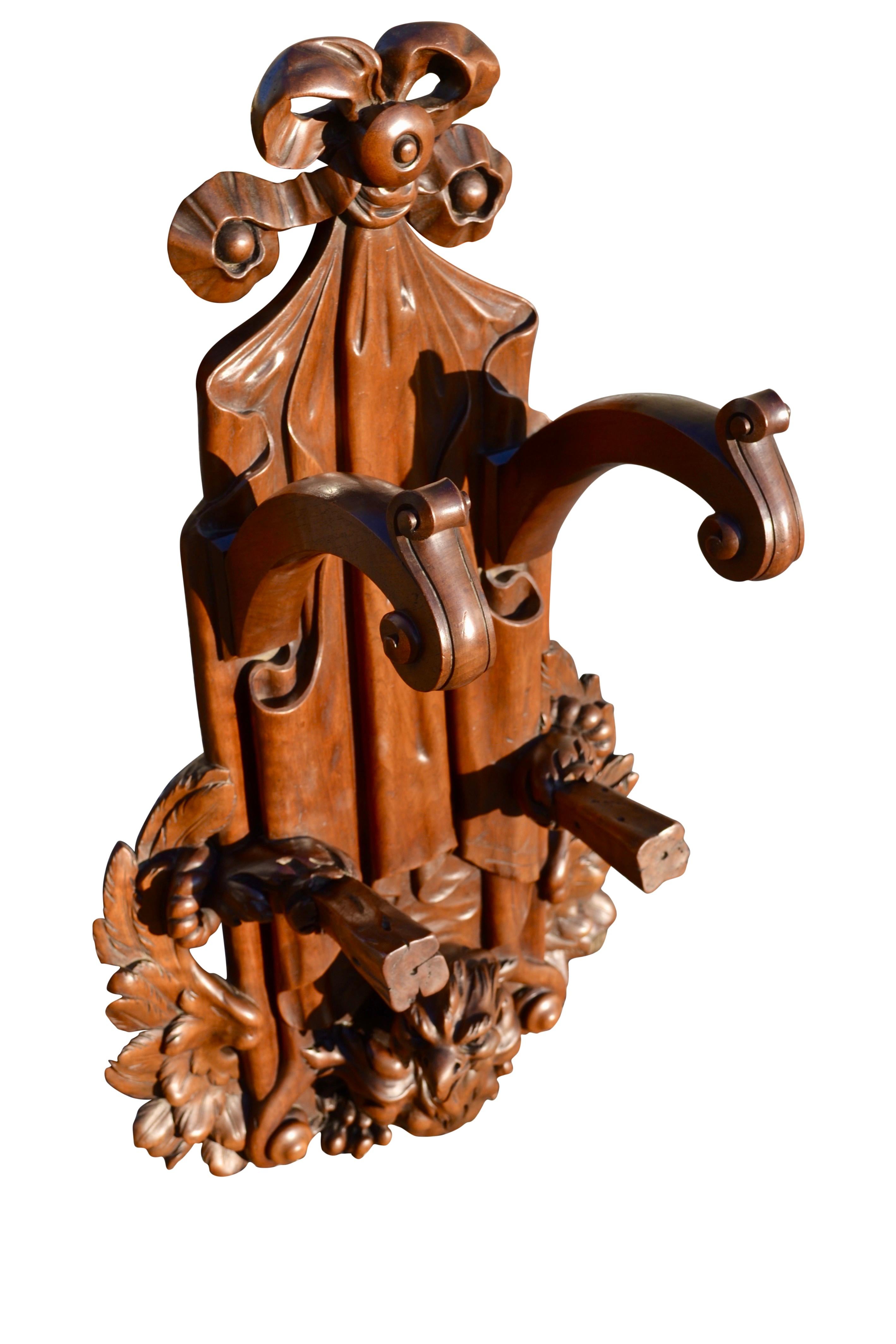 Pair of 19th C Signed Black Forest Style French Carved Walnut Hunting Gun Racks For Sale 7
