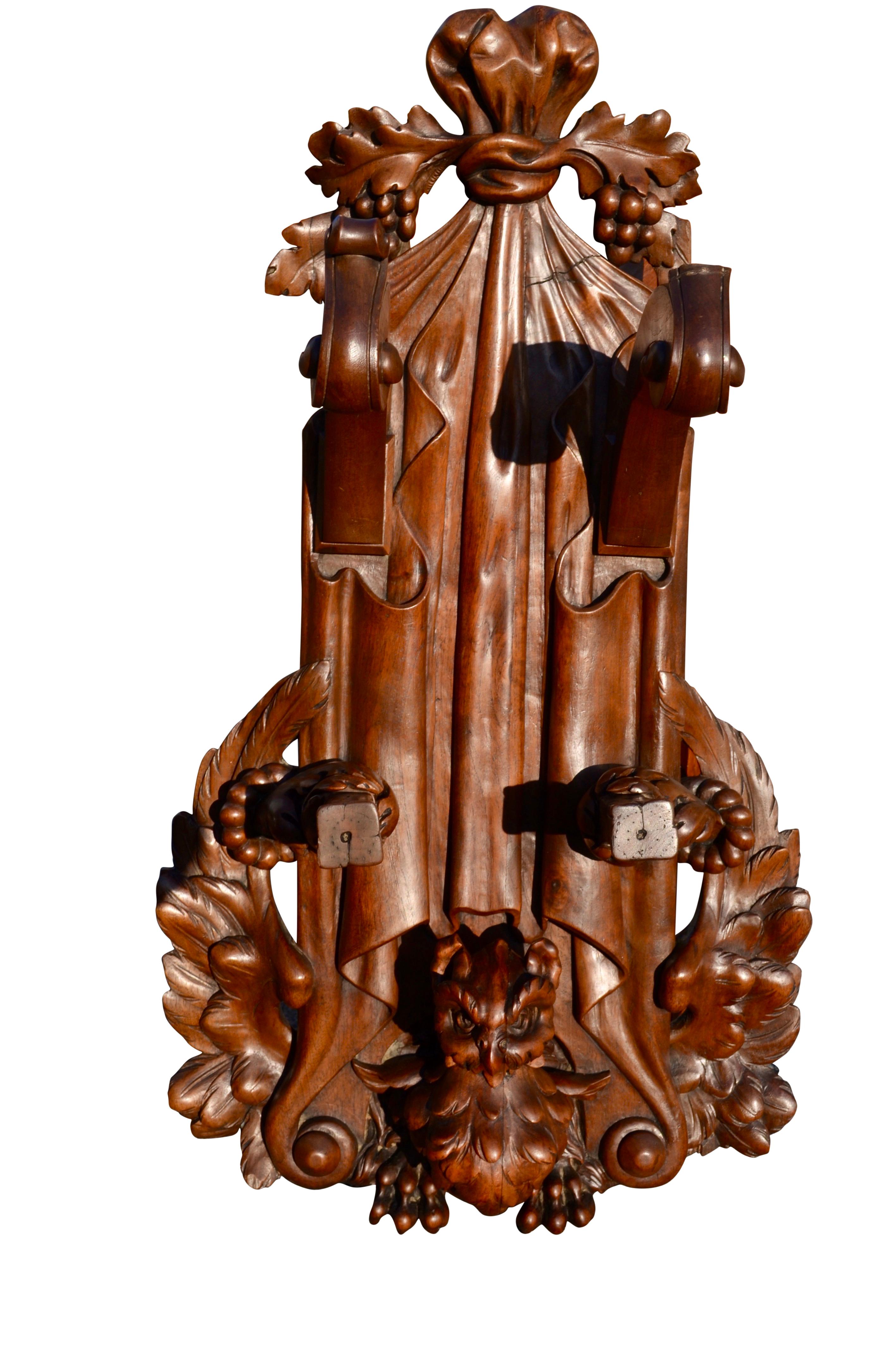 Pair of 19th C Signed Black Forest Style French Carved Walnut Hunting Gun Racks For Sale 1