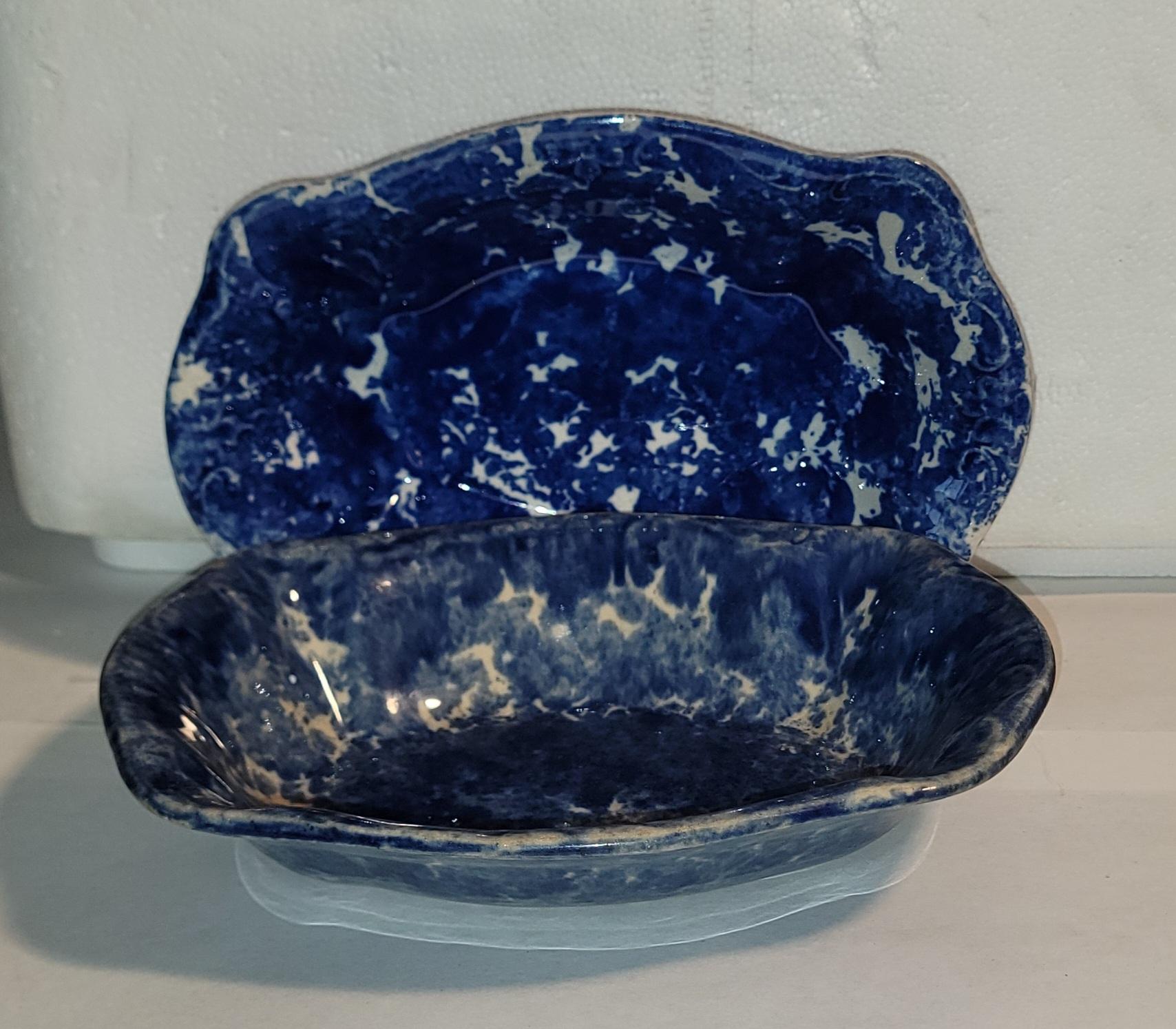 Paar Gemüseschalen aus Schwammware aus dem 19. Jahrhundert -2 (amerikanisch) im Angebot