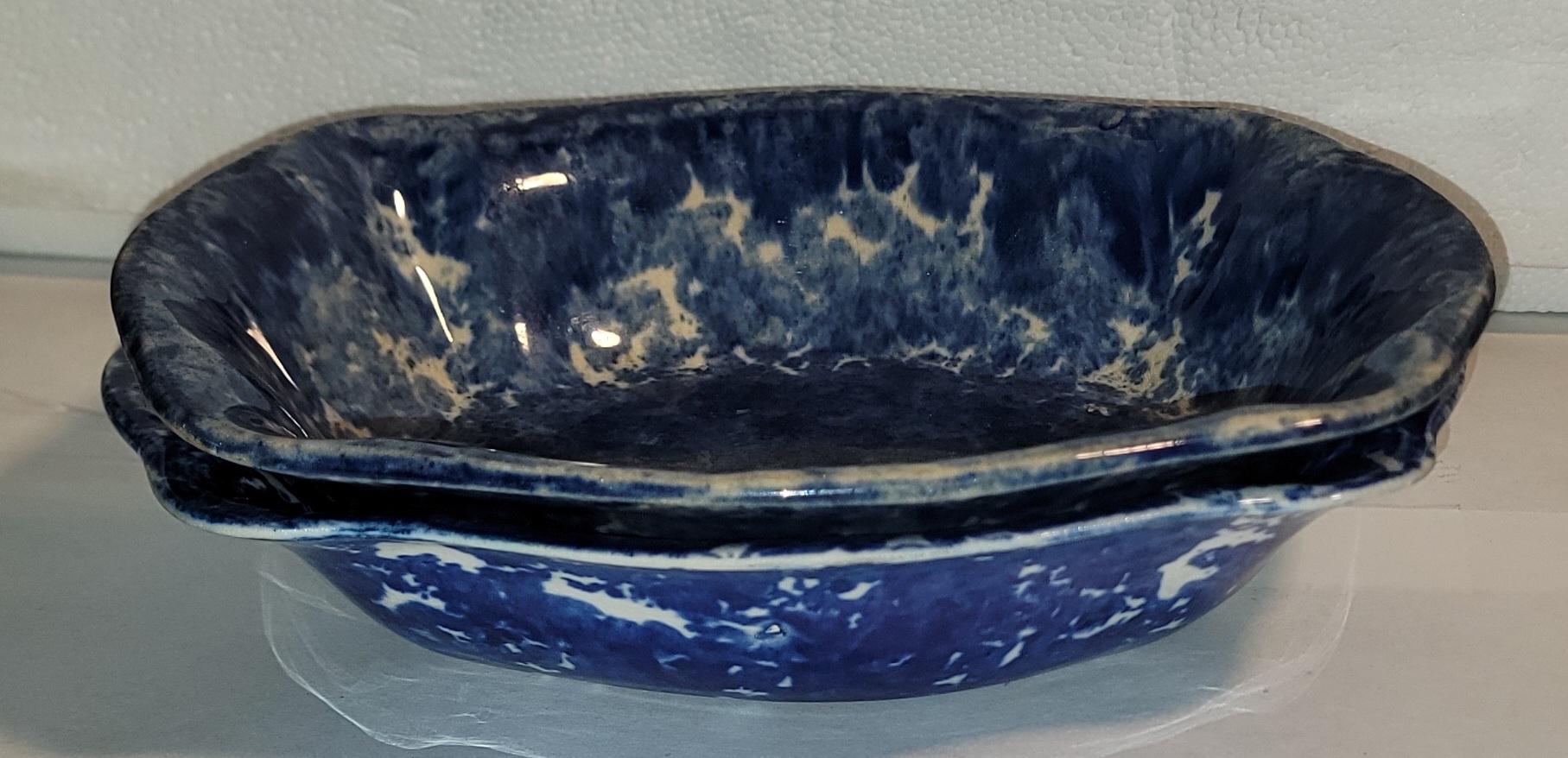 Paar Gemüseschalen aus Schwammware aus dem 19. Jahrhundert -2 (Handgefertigt) im Angebot