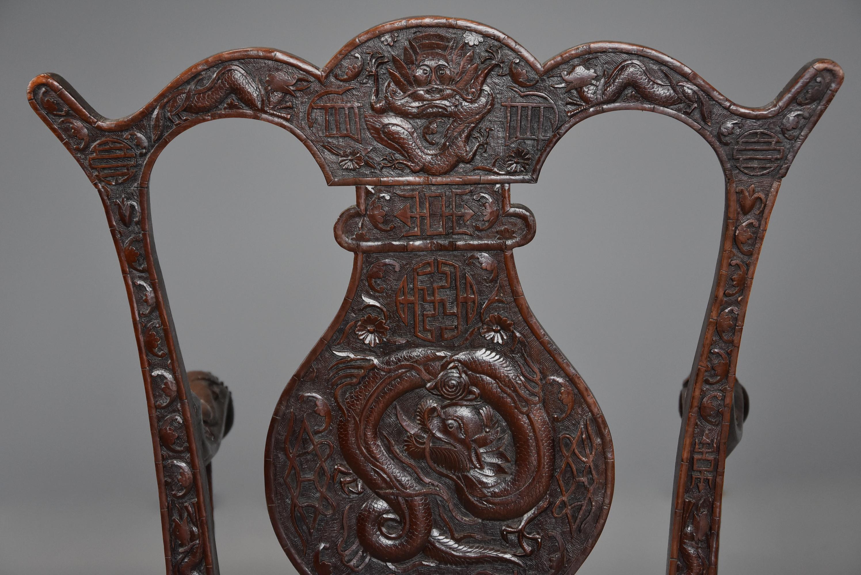 Pair of 19th Century Walnut Armchairs of Chinese Influence, 18th Century Style For Sale 6