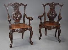 Pair of 19th Century Walnut Armchairs of Chinese Influence, 18th Century Style