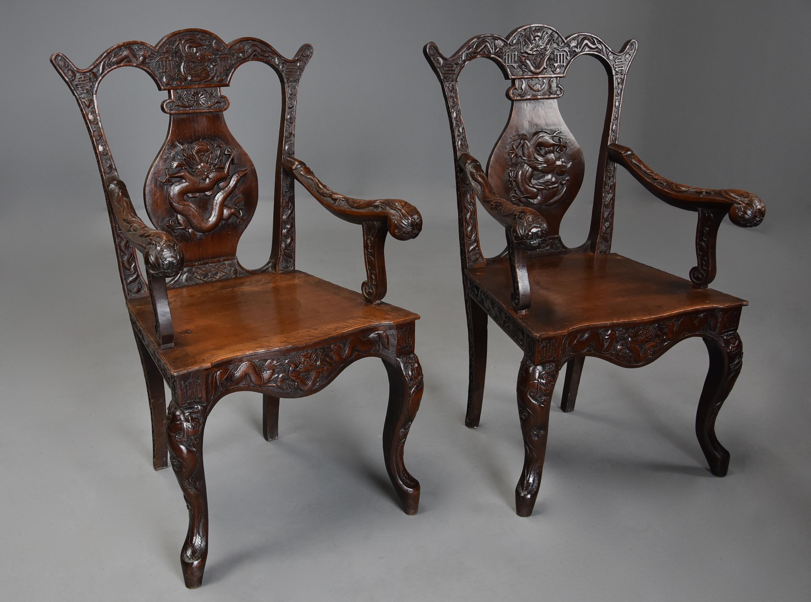 Pair of 19th Century Walnut Armchairs of Chinese Influence, 18th Century Style In Good Condition For Sale In Suffolk, GB